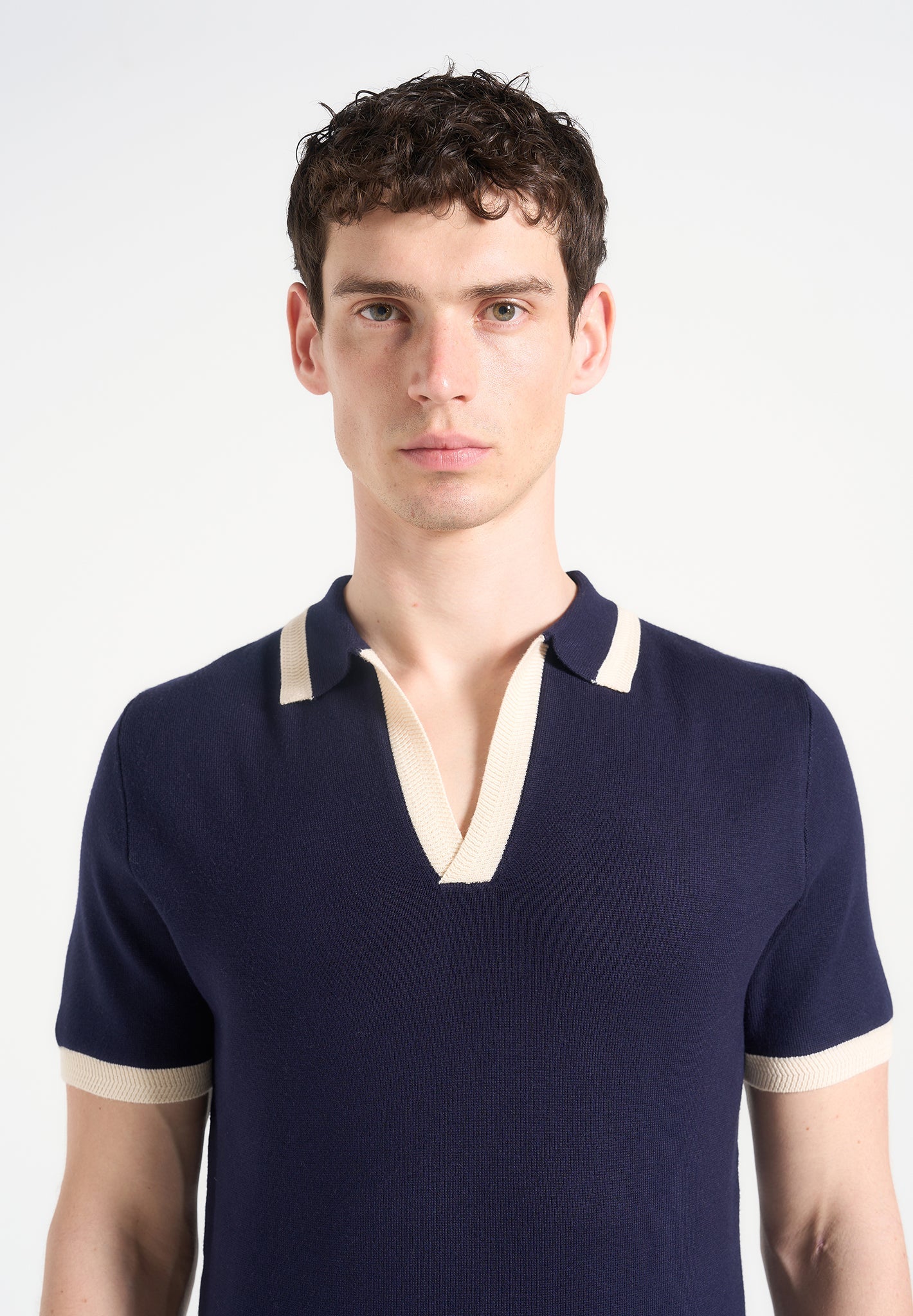 Contrast Detail Knit Polo Shirt with Tonal Blocking | Lambert