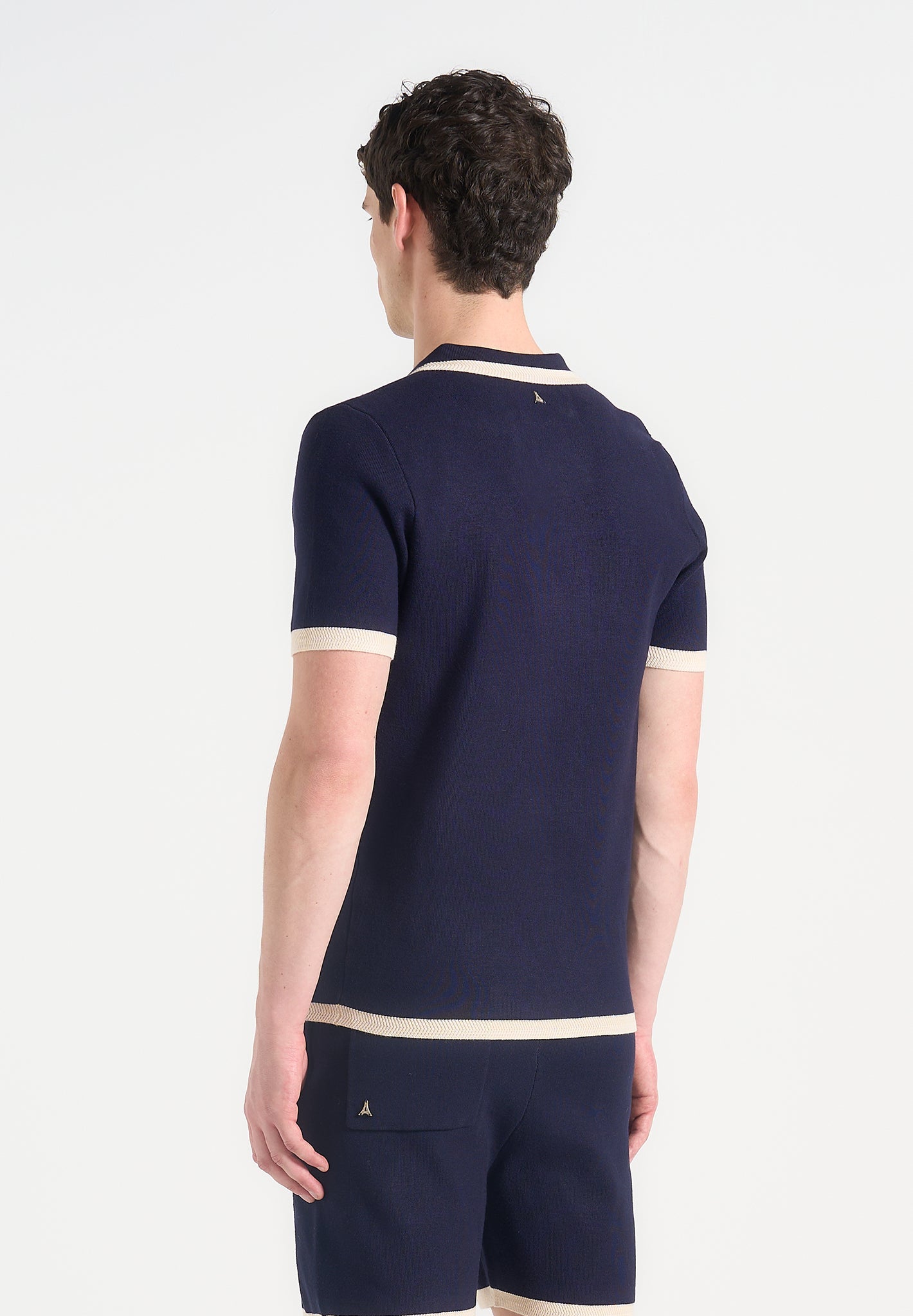 Contrast Detail Knit Polo Shirt with Tonal Blocking | Lambert