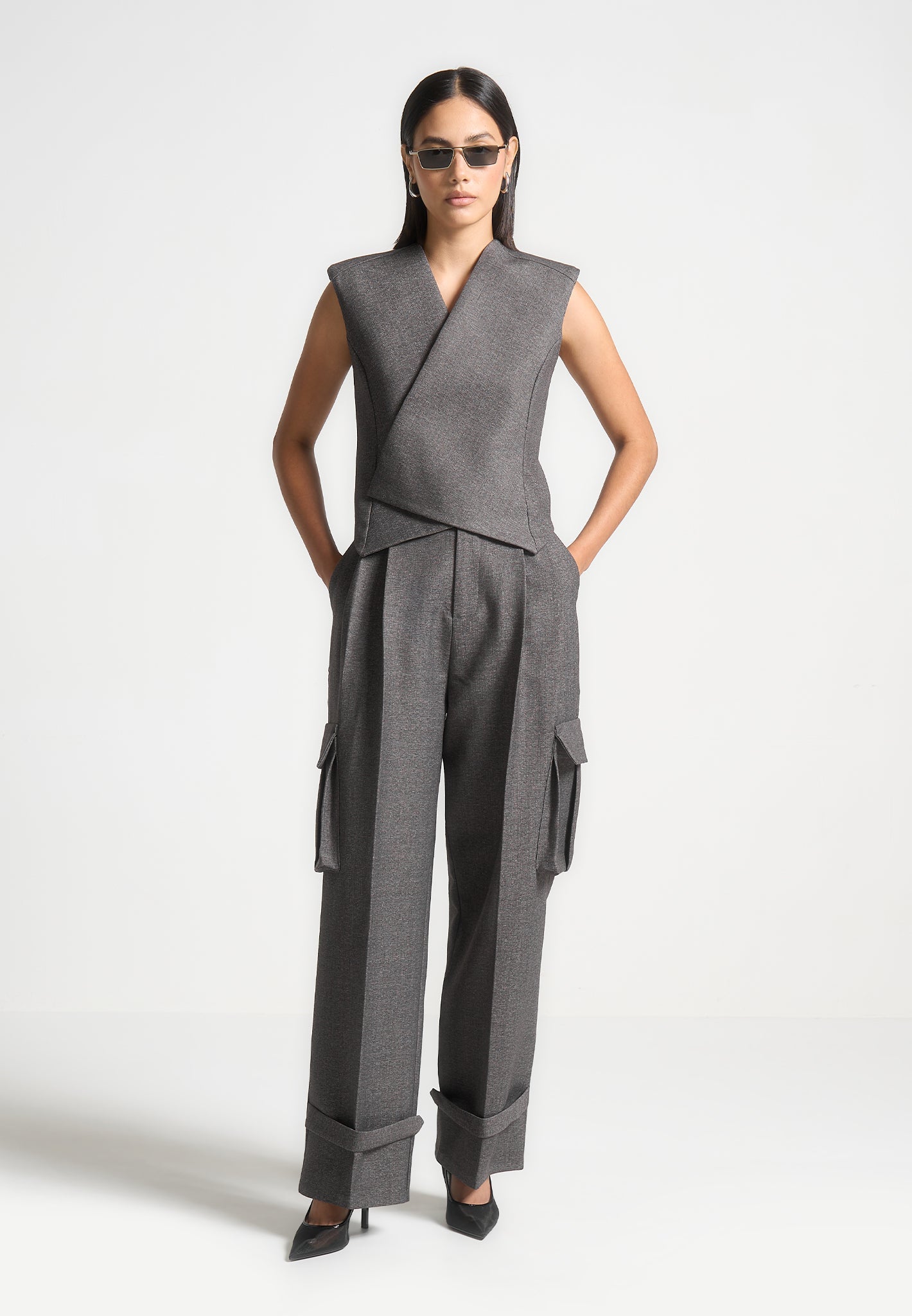 Tailored Wrap Waistcoat with Concealed Buttons | Laurence Grey Marl