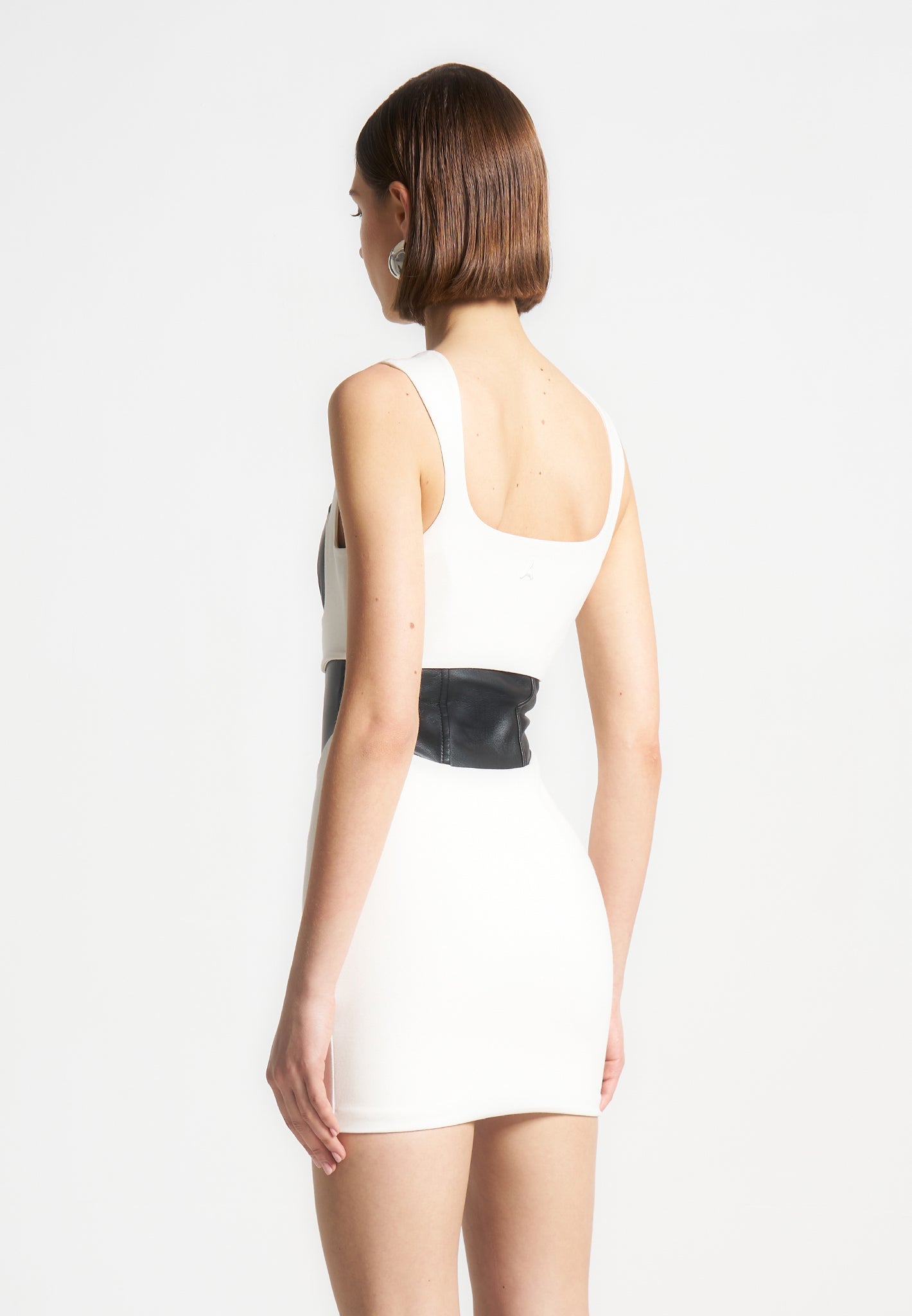 Layered Corset Mini Dress with Curved Straps & Side Zip | White/Black