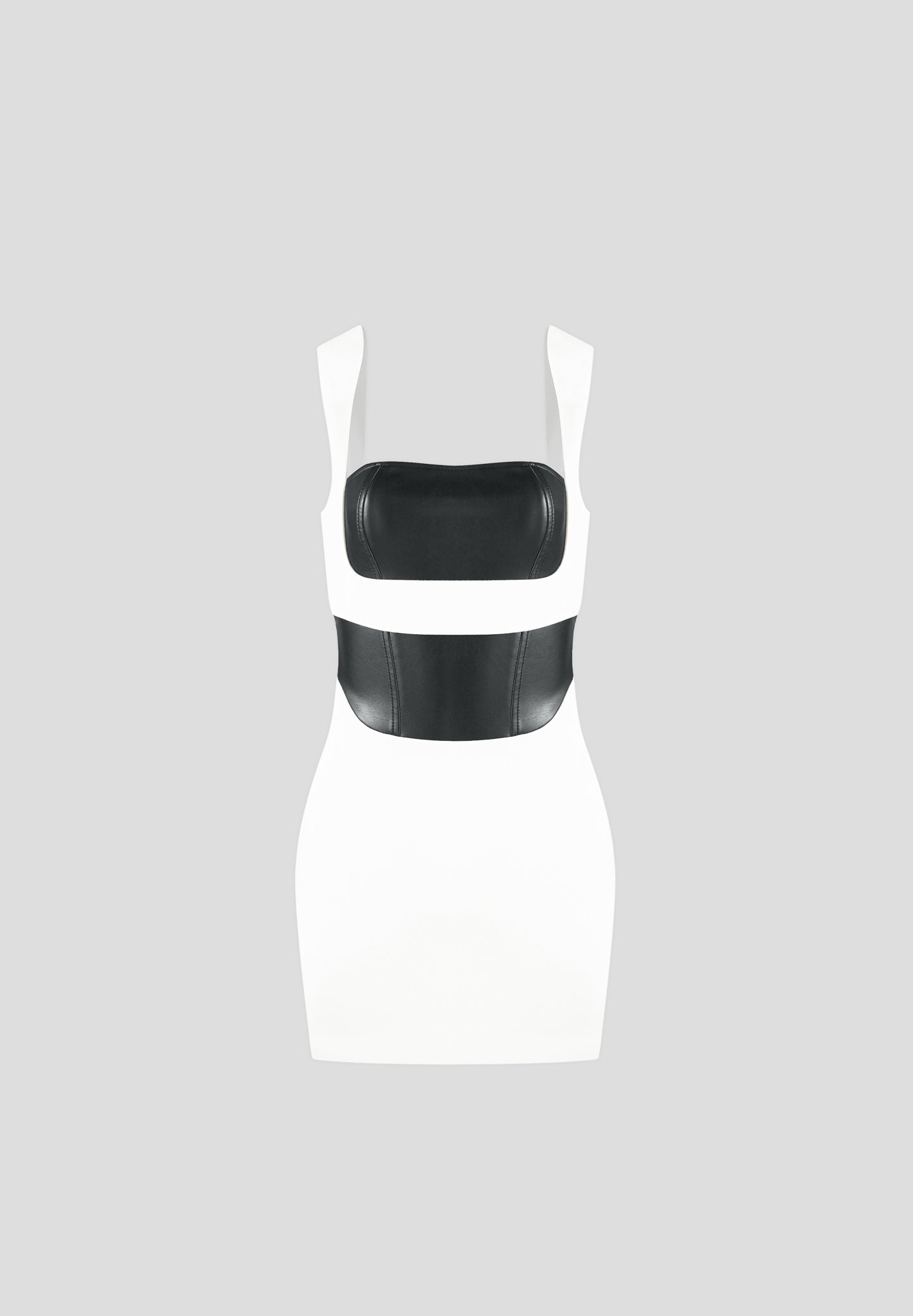 Layered Corset Mini Dress with Curved Straps & Side Zip | White/Black
