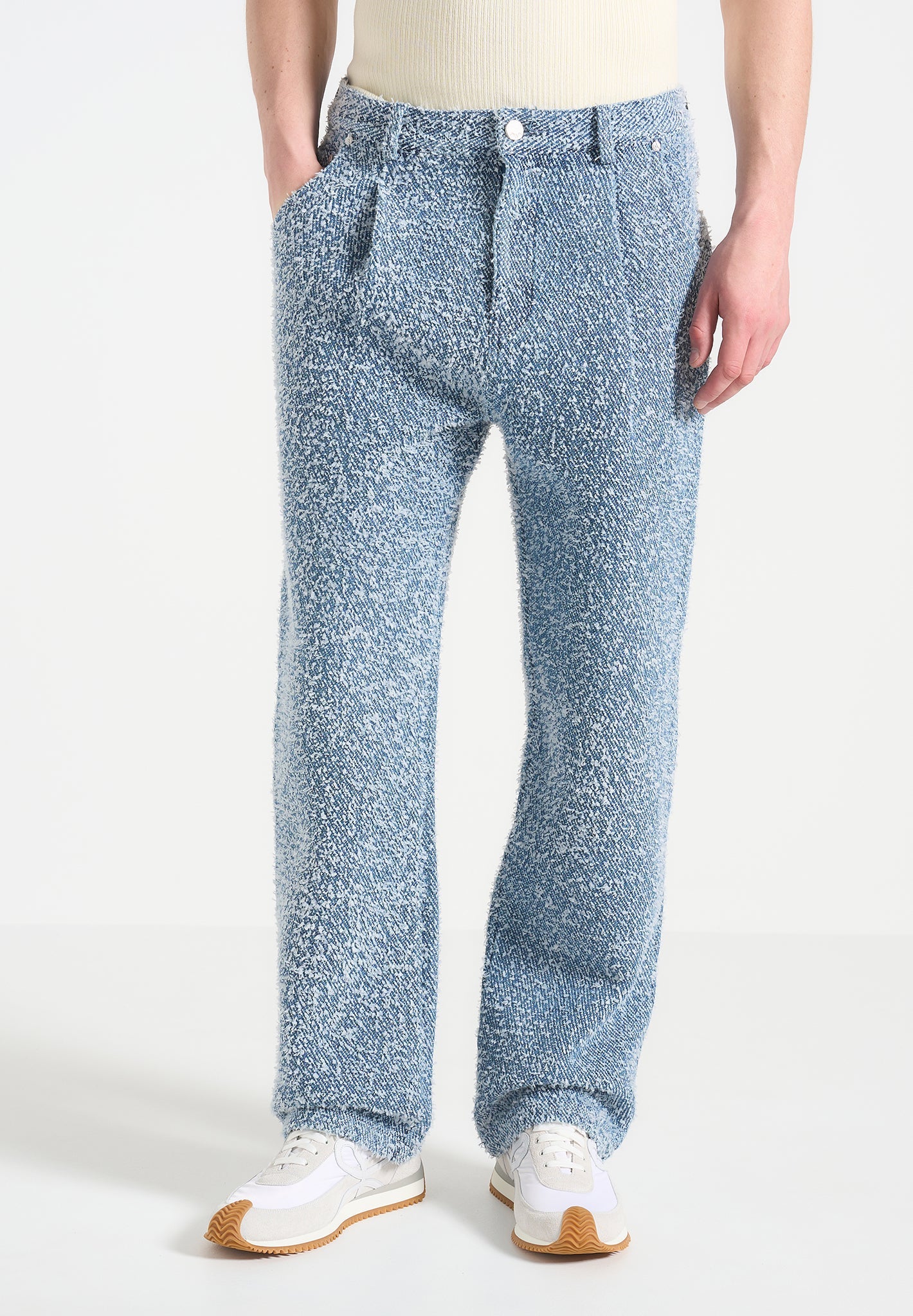 Pleated Bouclé Jeans for Women with Relaxed Straight Leg | Arnault