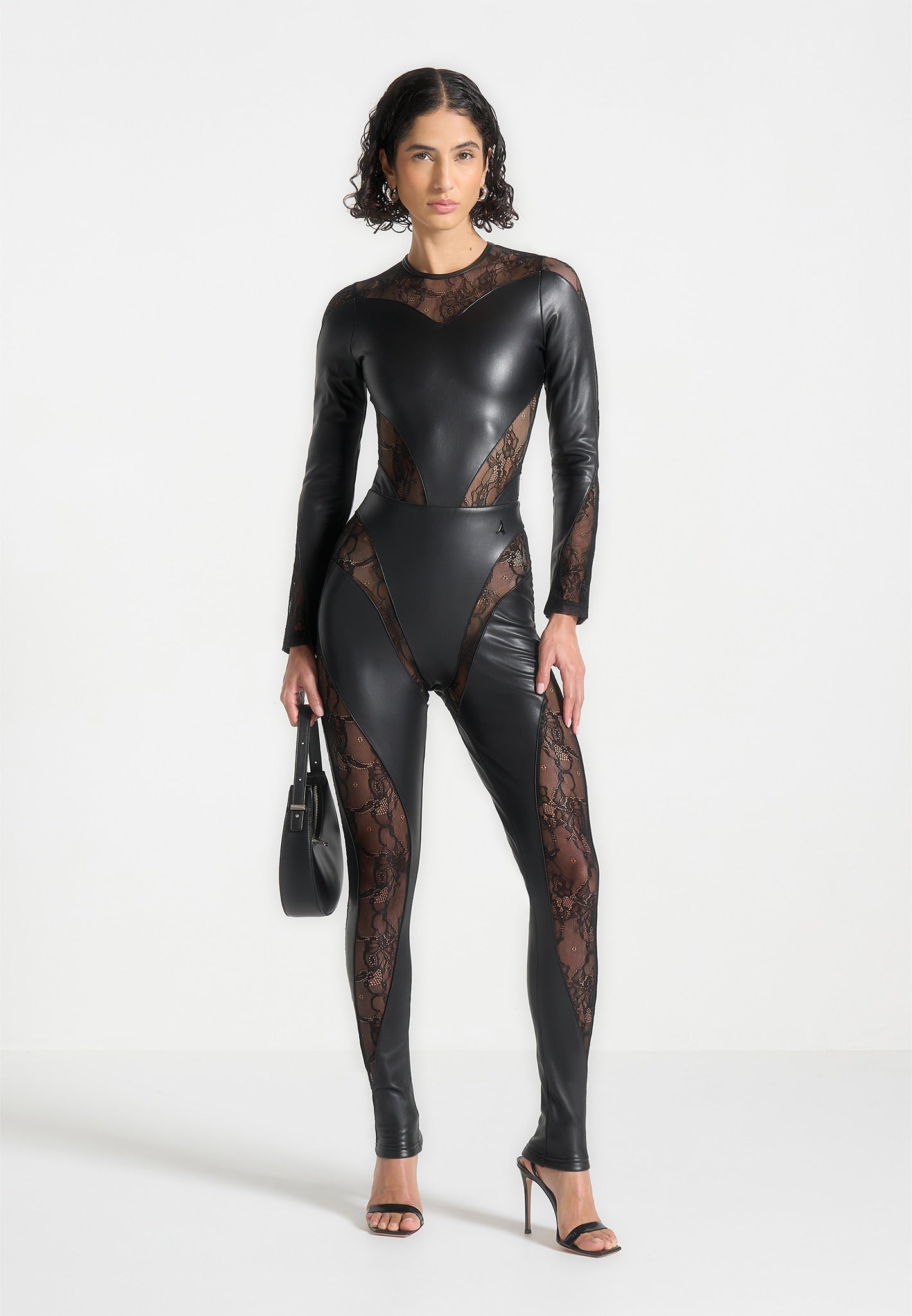 Black Leather & Lace High-Waisted Leggings | Contour Fit