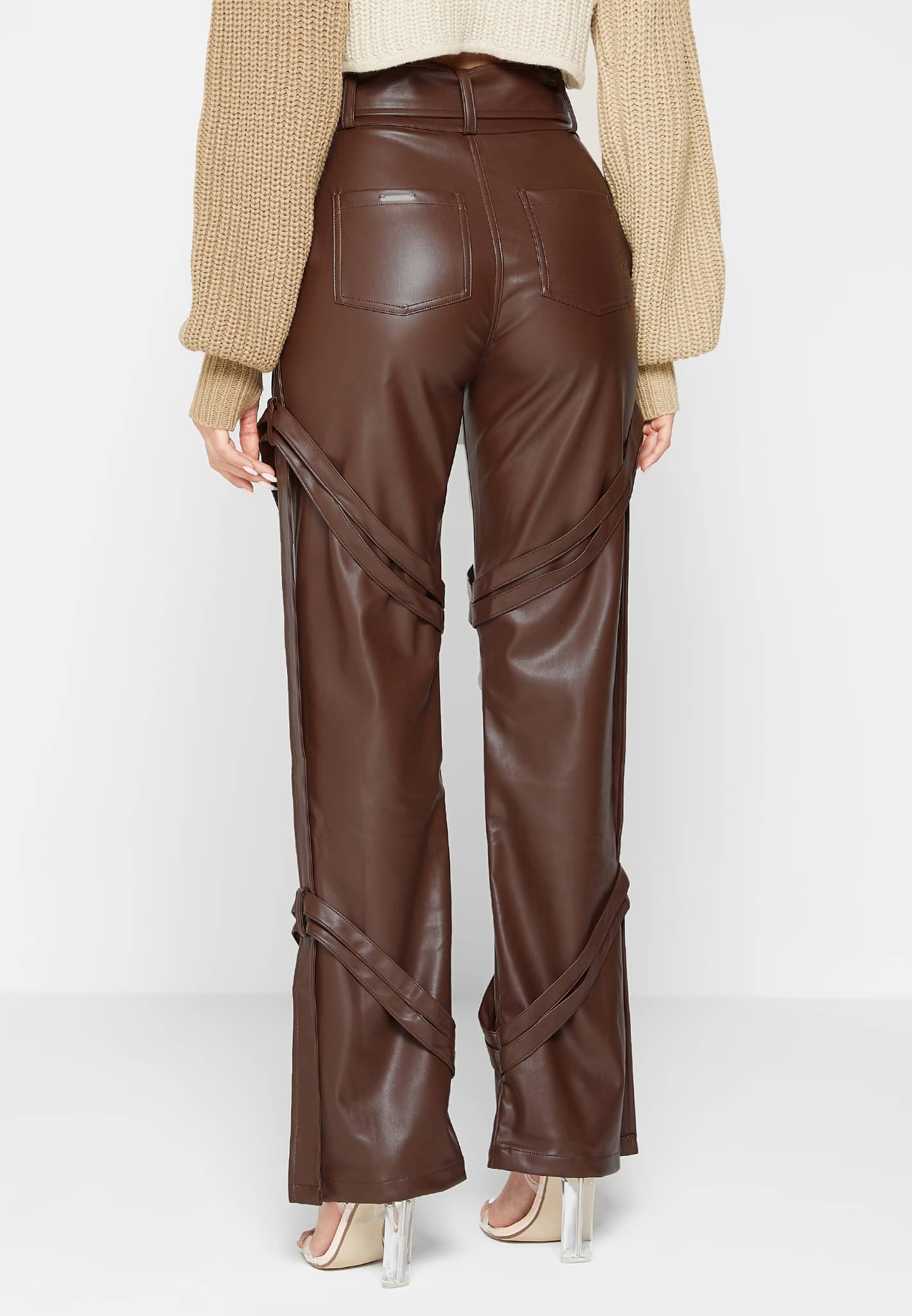 Vegan Leather Cargo Trousers with Adjustable Belt | Manière De Voir