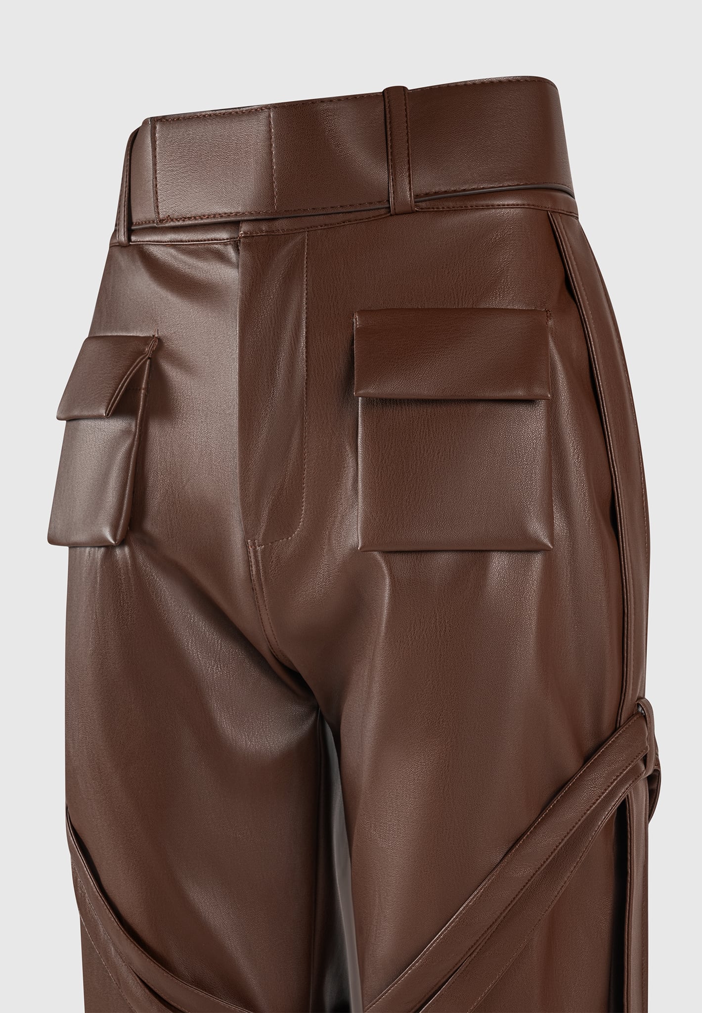 Vegan Leather Cargo Trousers with Adjustable Belt | Manière De Voir