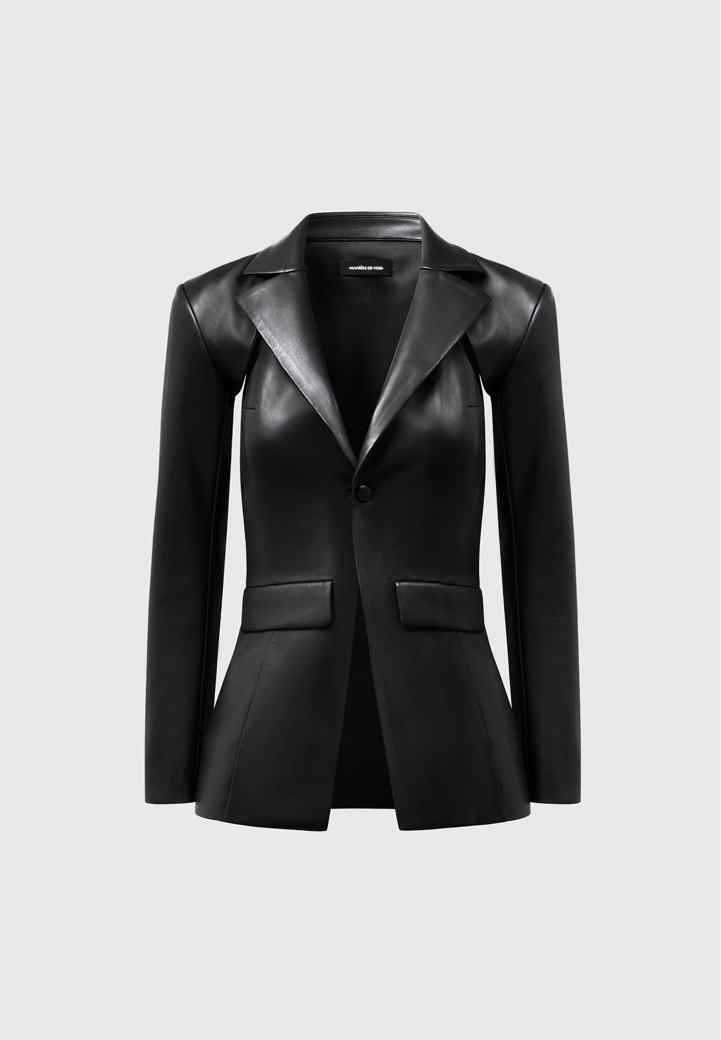 Vegan Leather Blazer with Cut Out Design | Tailored Black Jacket