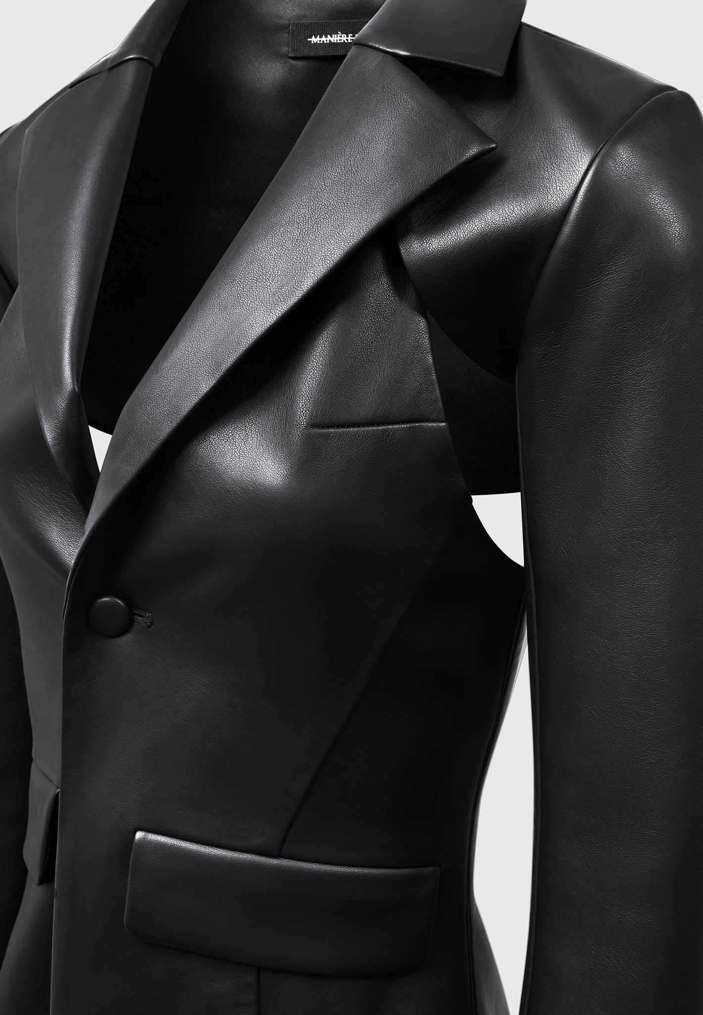 Vegan Leather Blazer with Cut Out Design | Tailored Black Jacket