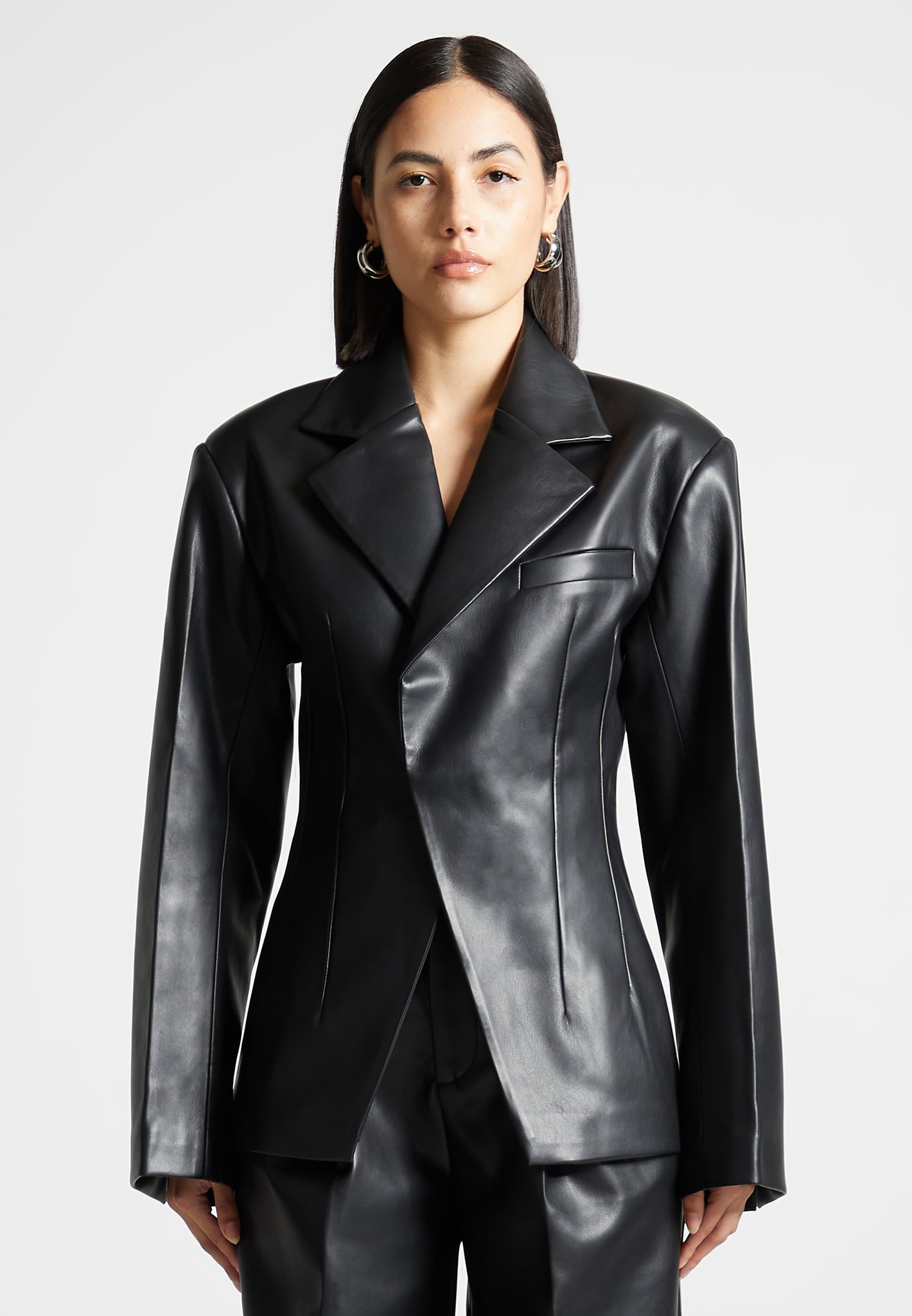 Vegan Leather Double-Breasted Blazer for Men | Tailored Fit