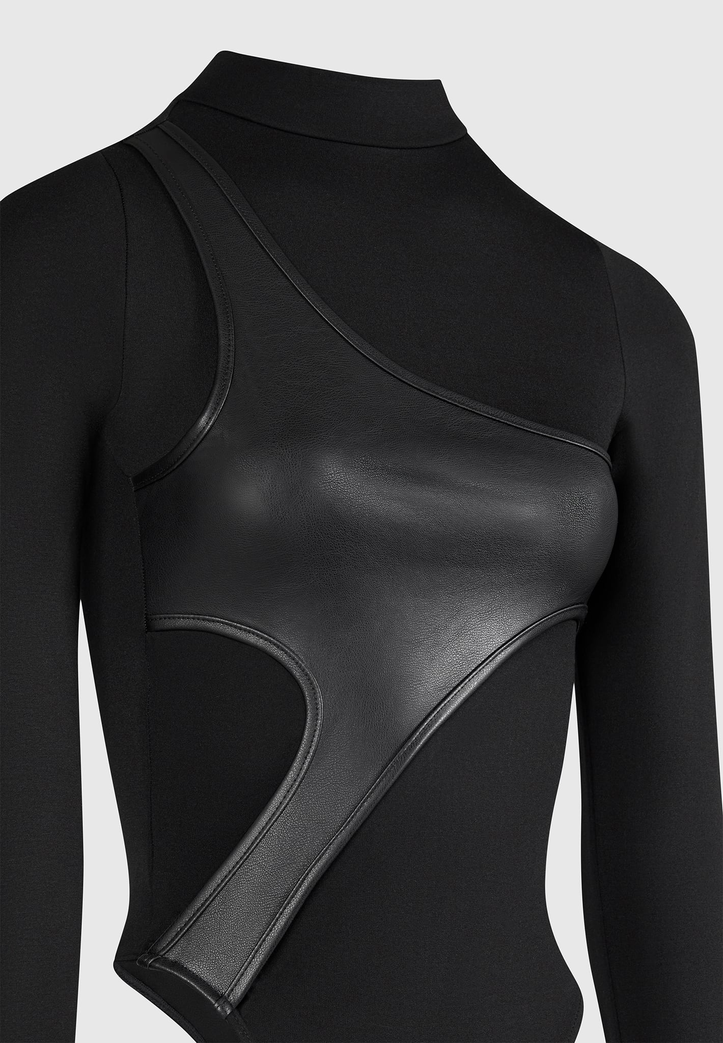 Leather Overlay High Neck Bodysuit for Night Out | Manière De Voir