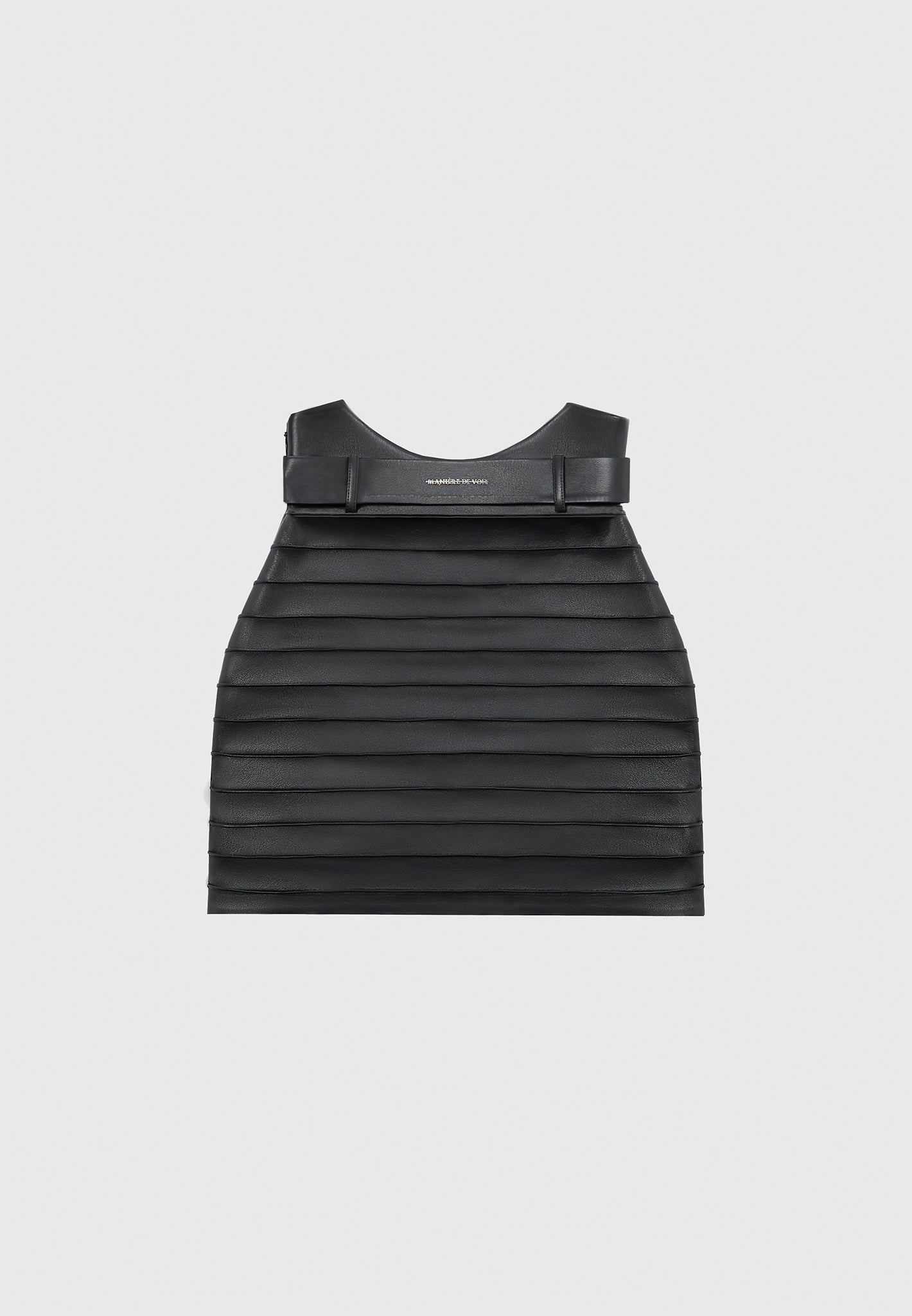 Vegan Leather Mini Skirt with Pintuck & Chain Detail | Black