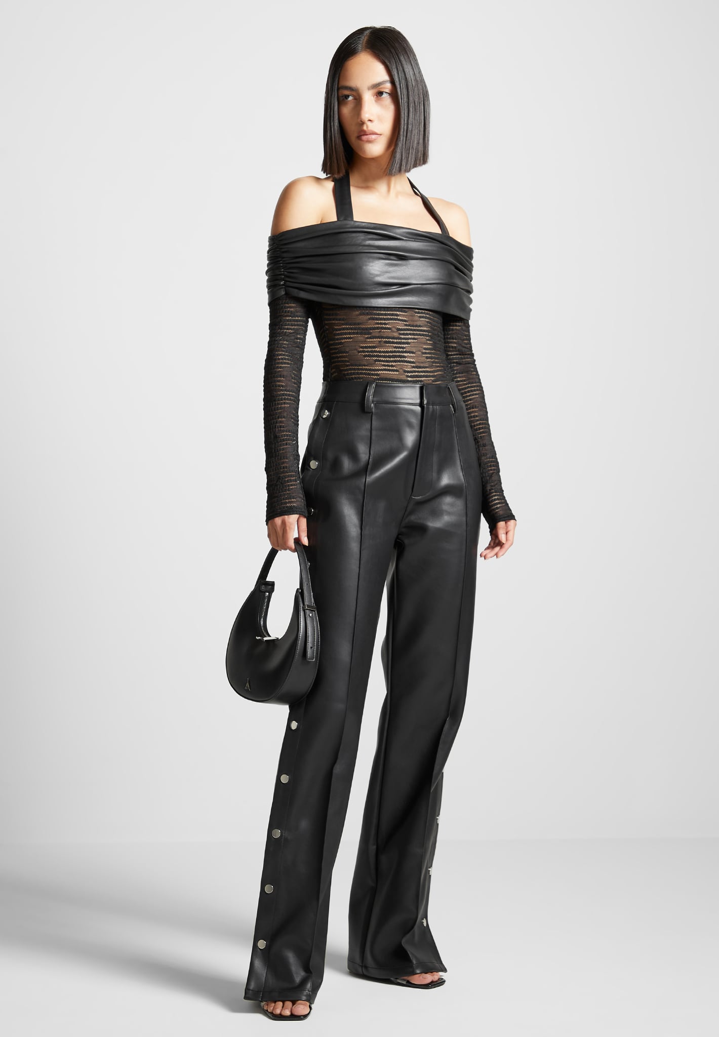 Vegan Leather High Waist Trousers with Pintuck Detail | Manière De Voir