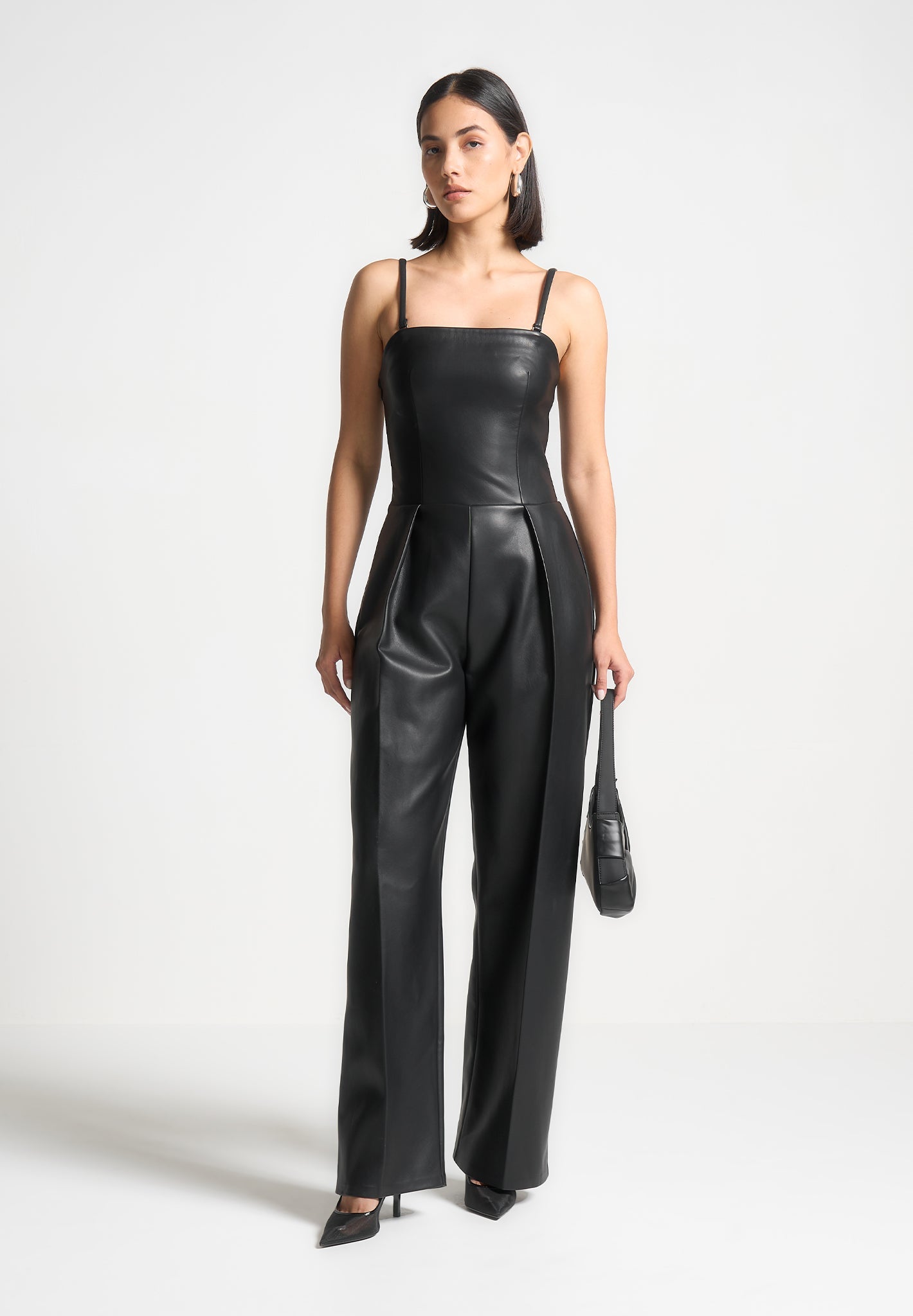 Vegan Leather Jumpsuit for Women - Tailored Fit & Wide Leg | Black