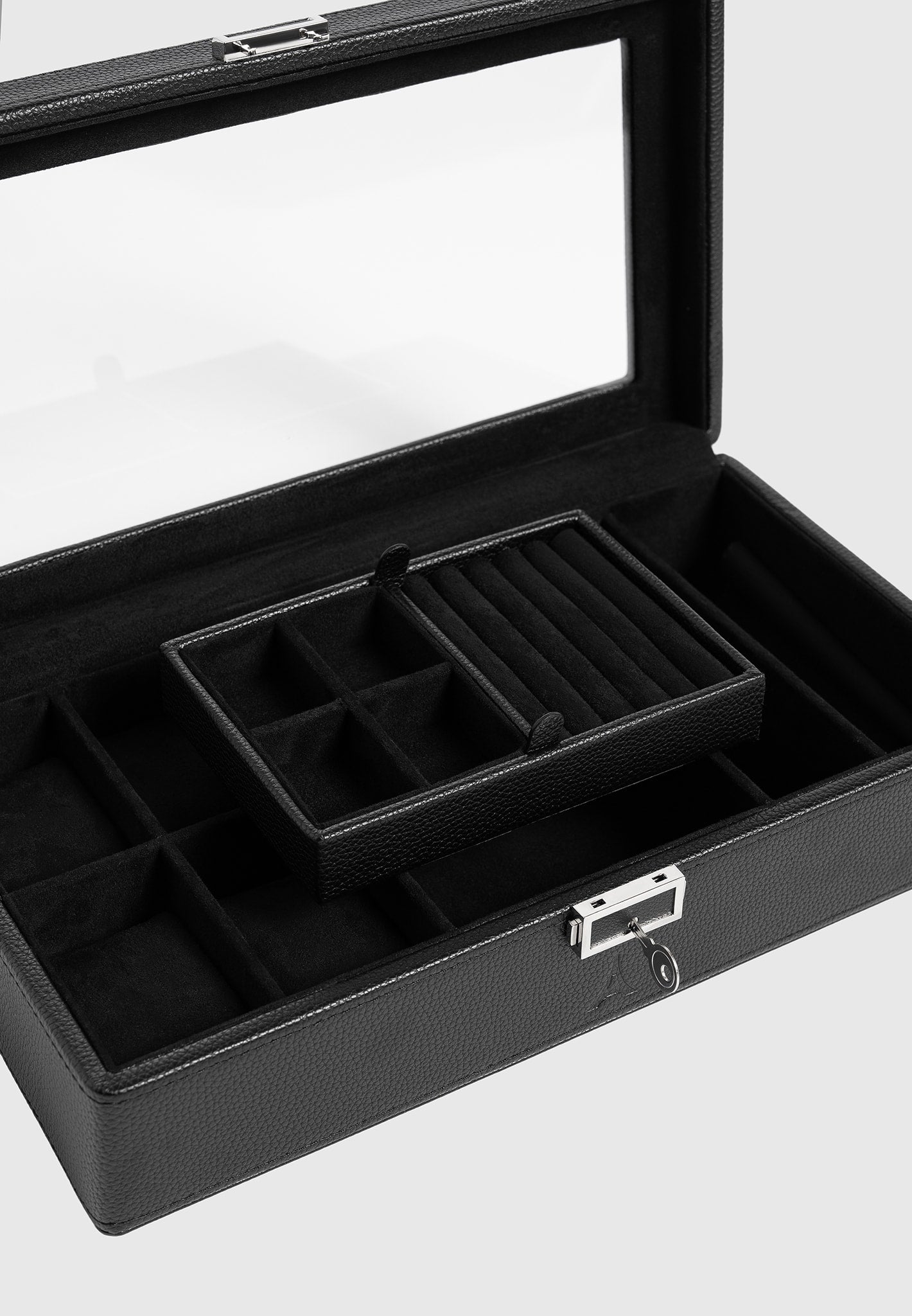 Leather Watch & Jewelry Box with Lock | Vegan Leather Storage for Watches & Sunglasses