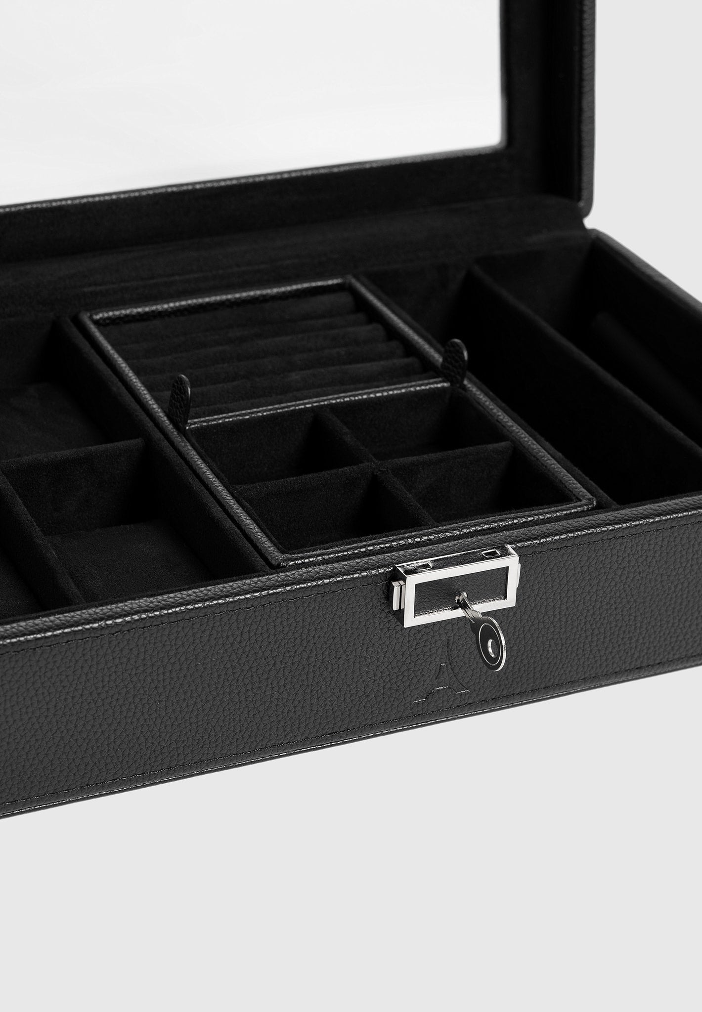 Leather Watch & Jewelry Box with Lock | Vegan Leather Storage for Watches & Sunglasses
