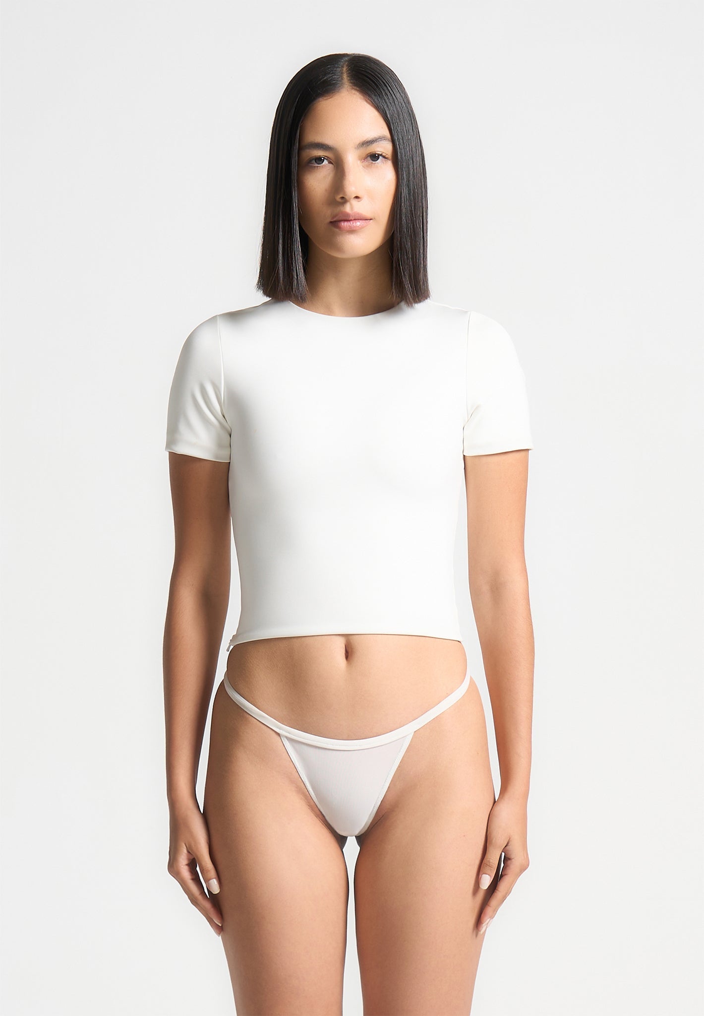 Double Layer Crop Top T-Shirt with Crew Neck | Éternelle Off White