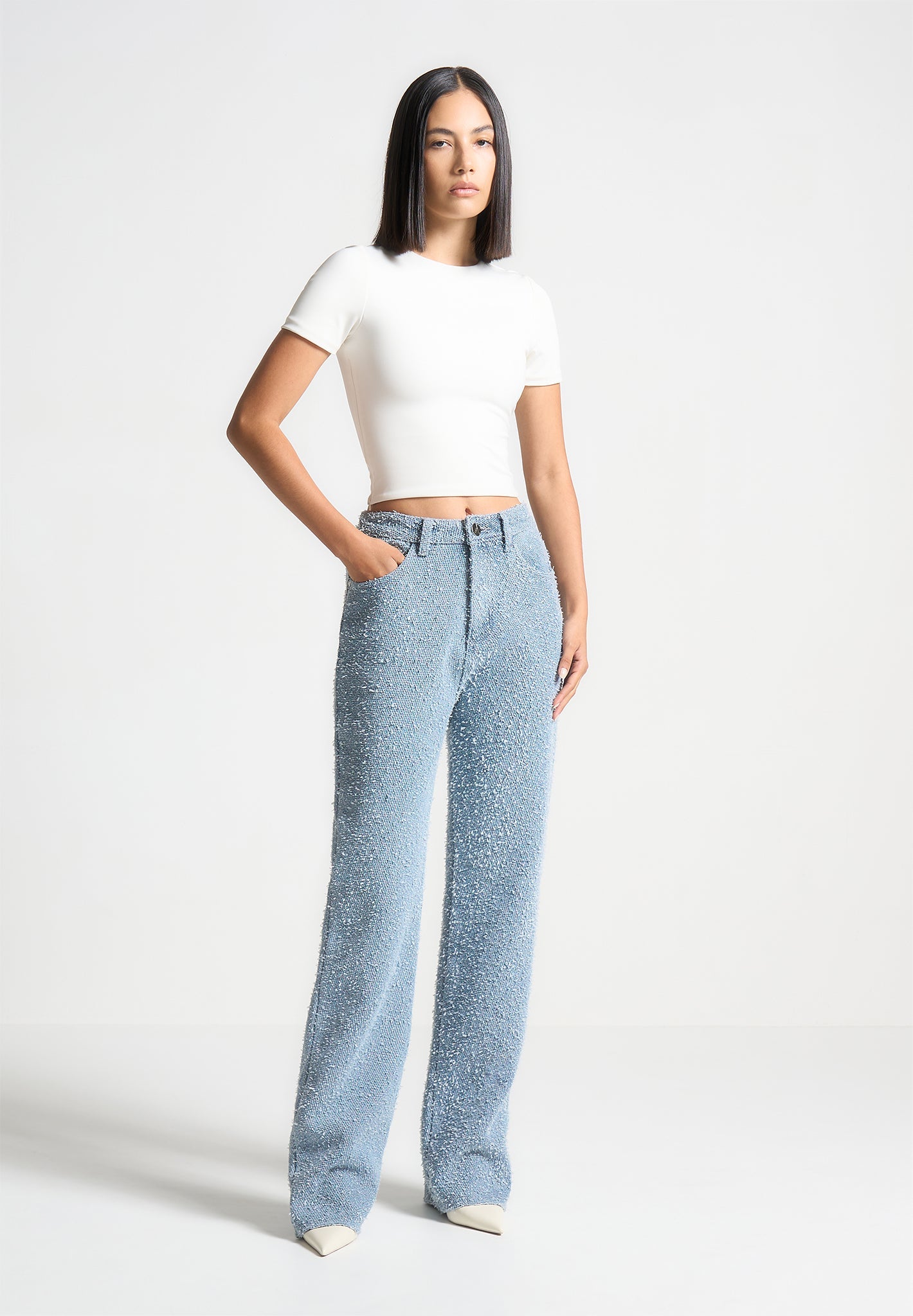 Double Layer Crop Top T-Shirt with Crew Neck | Éternelle Off White
