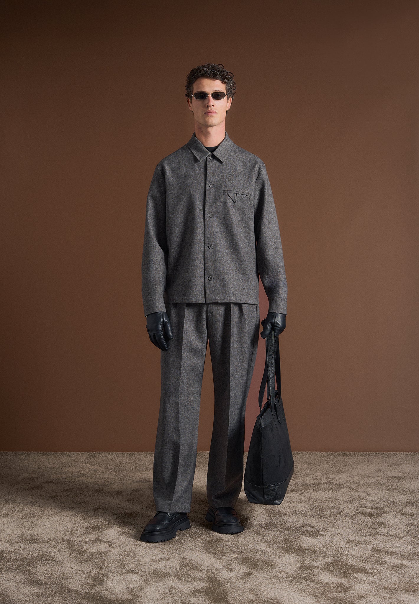 Textured Tailored Overshirt for Men | Grey Long Sleeve Shirt | Leo