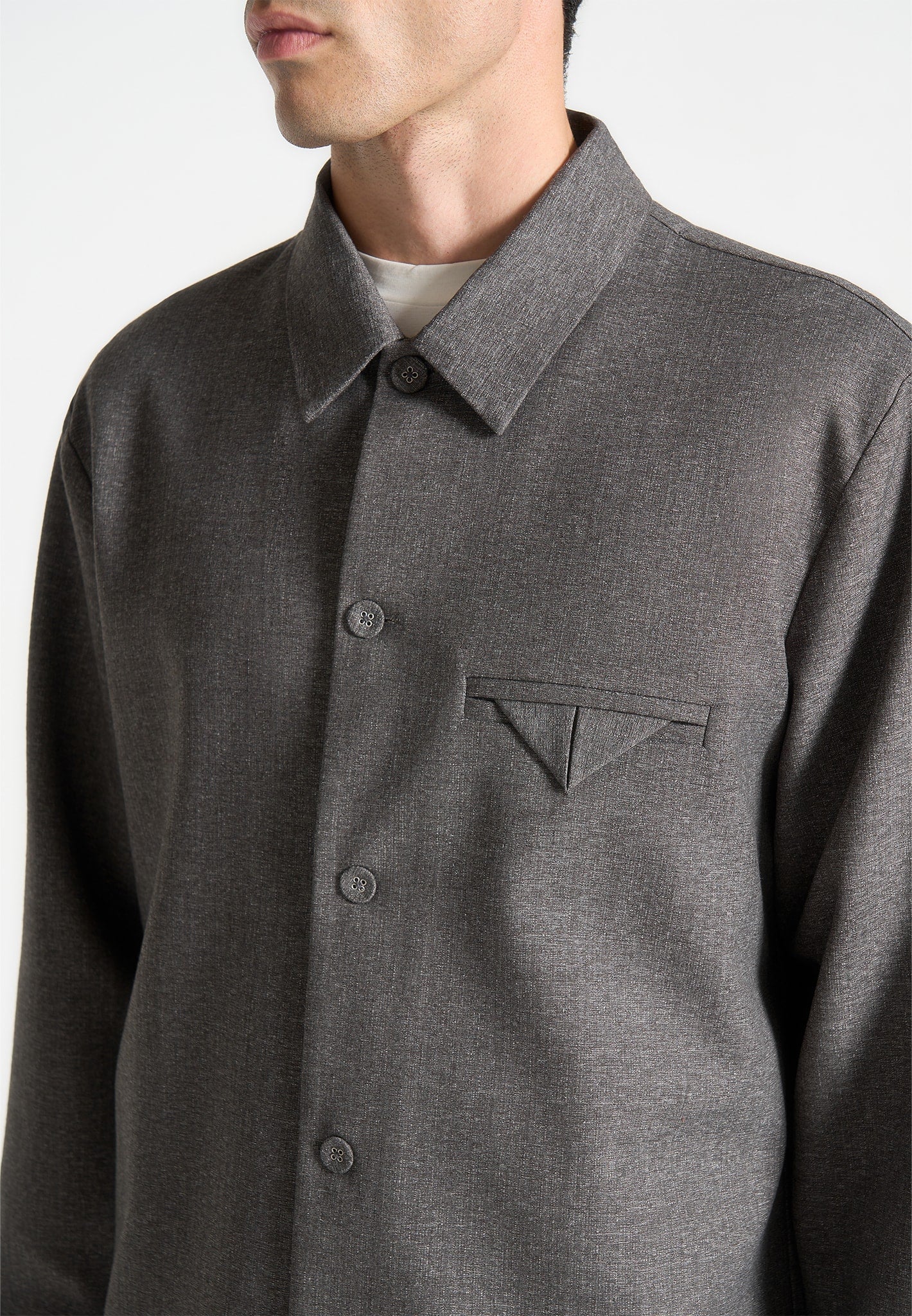 Textured Tailored Overshirt for Men | Grey Long Sleeve Shirt | Leo