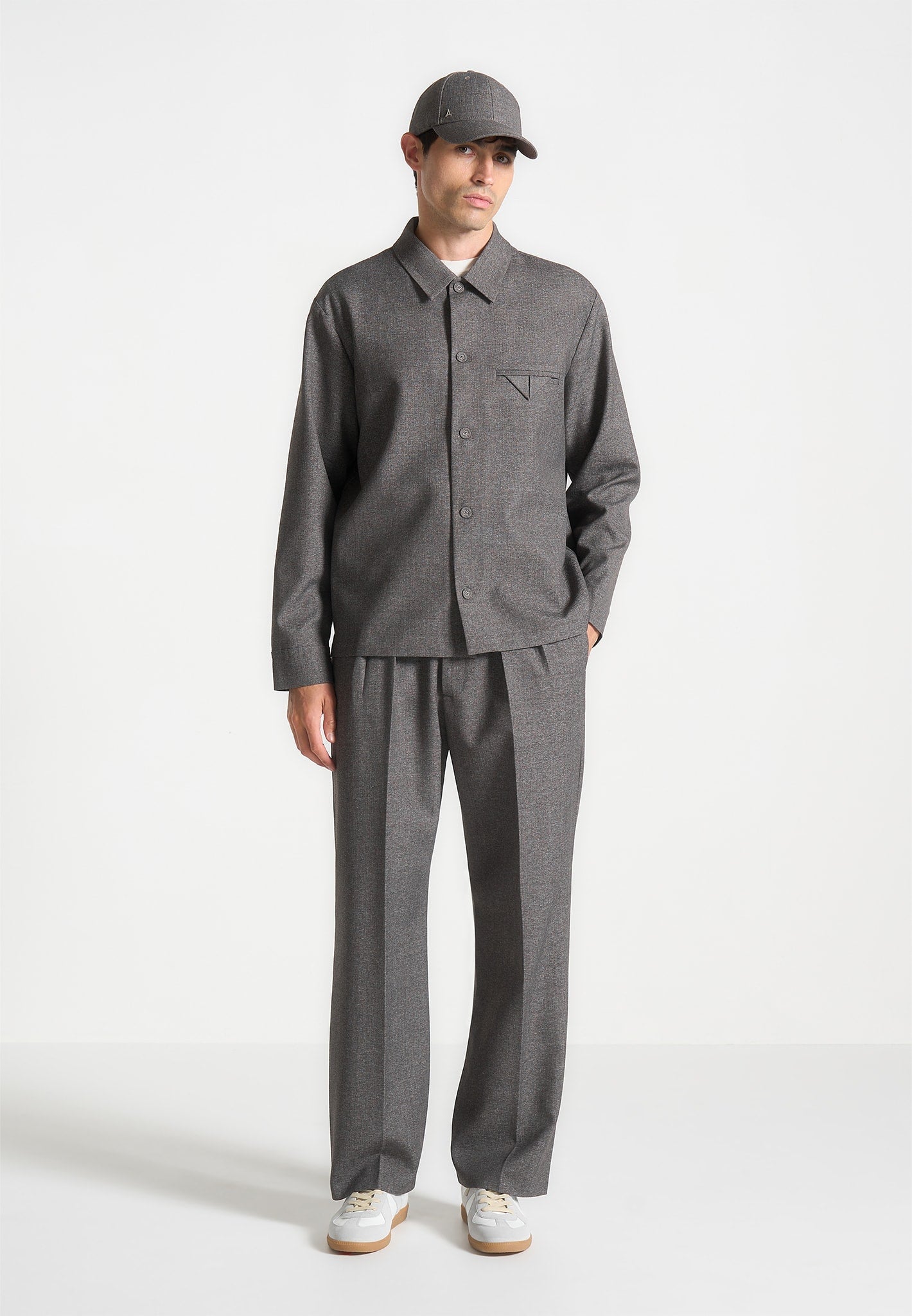 Textured Tailored Overshirt for Men | Grey Long Sleeve Shirt | Leo