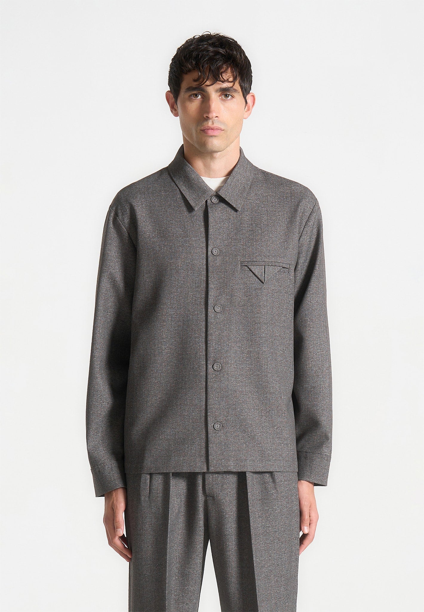 Textured Tailored Overshirt for Men | Grey Long Sleeve Shirt | Leo