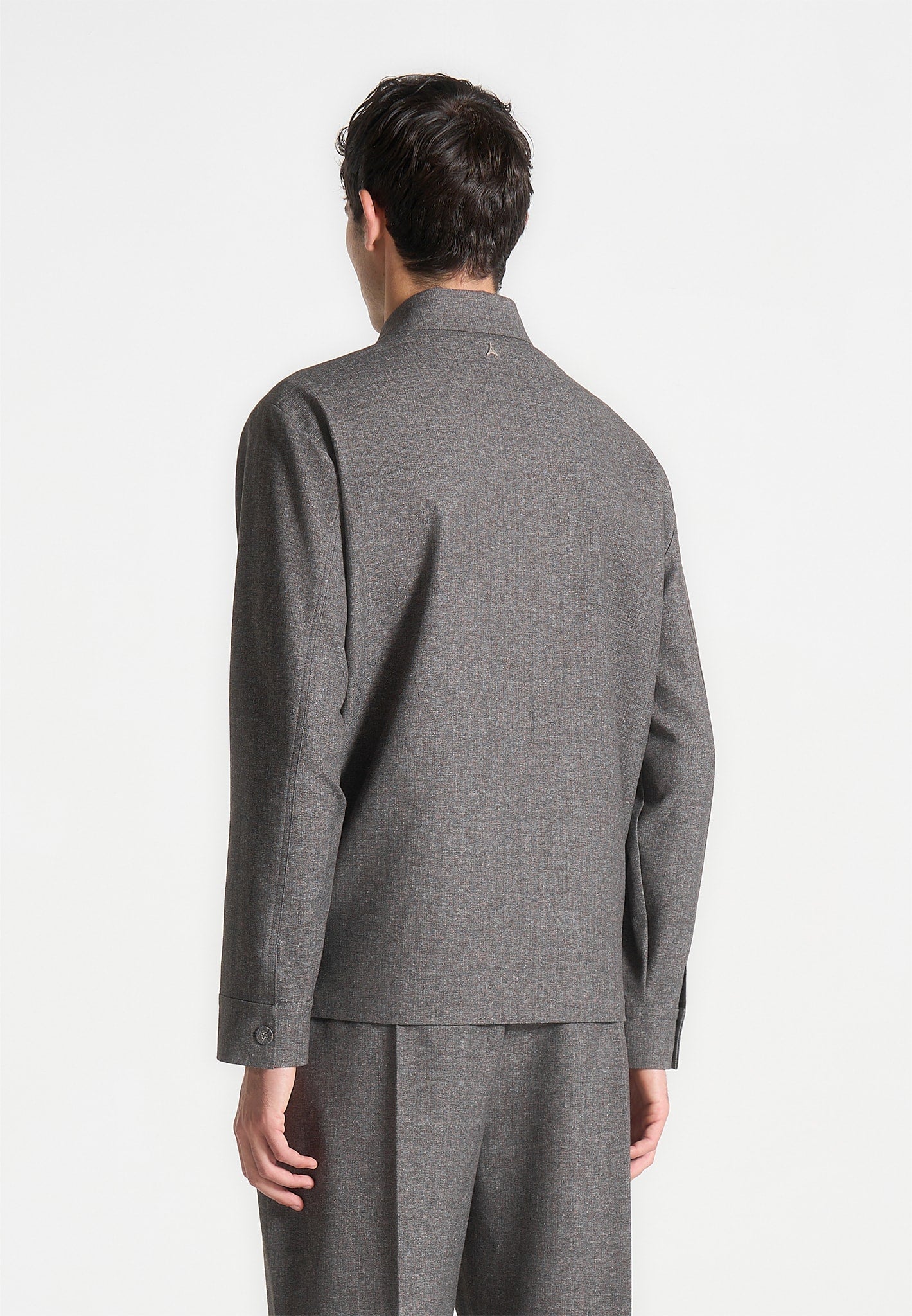 Textured Tailored Overshirt for Men | Grey Long Sleeve Shirt | Leo