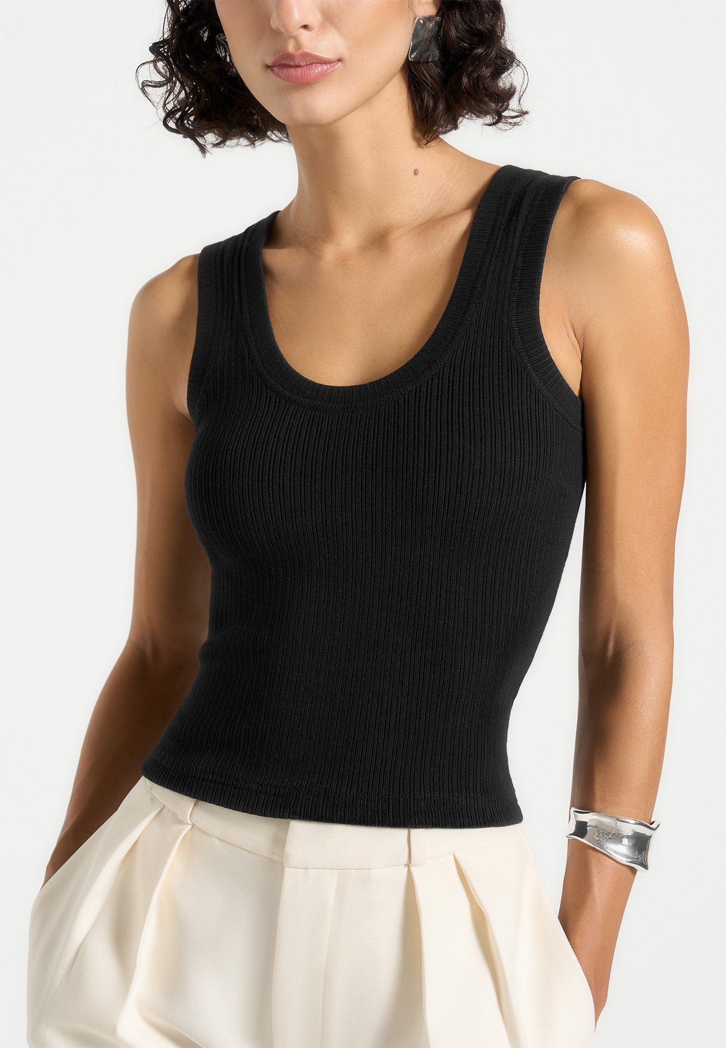 Ribbed Cotton Scoop Neck Vest - Fitted & Sculpted | Liane