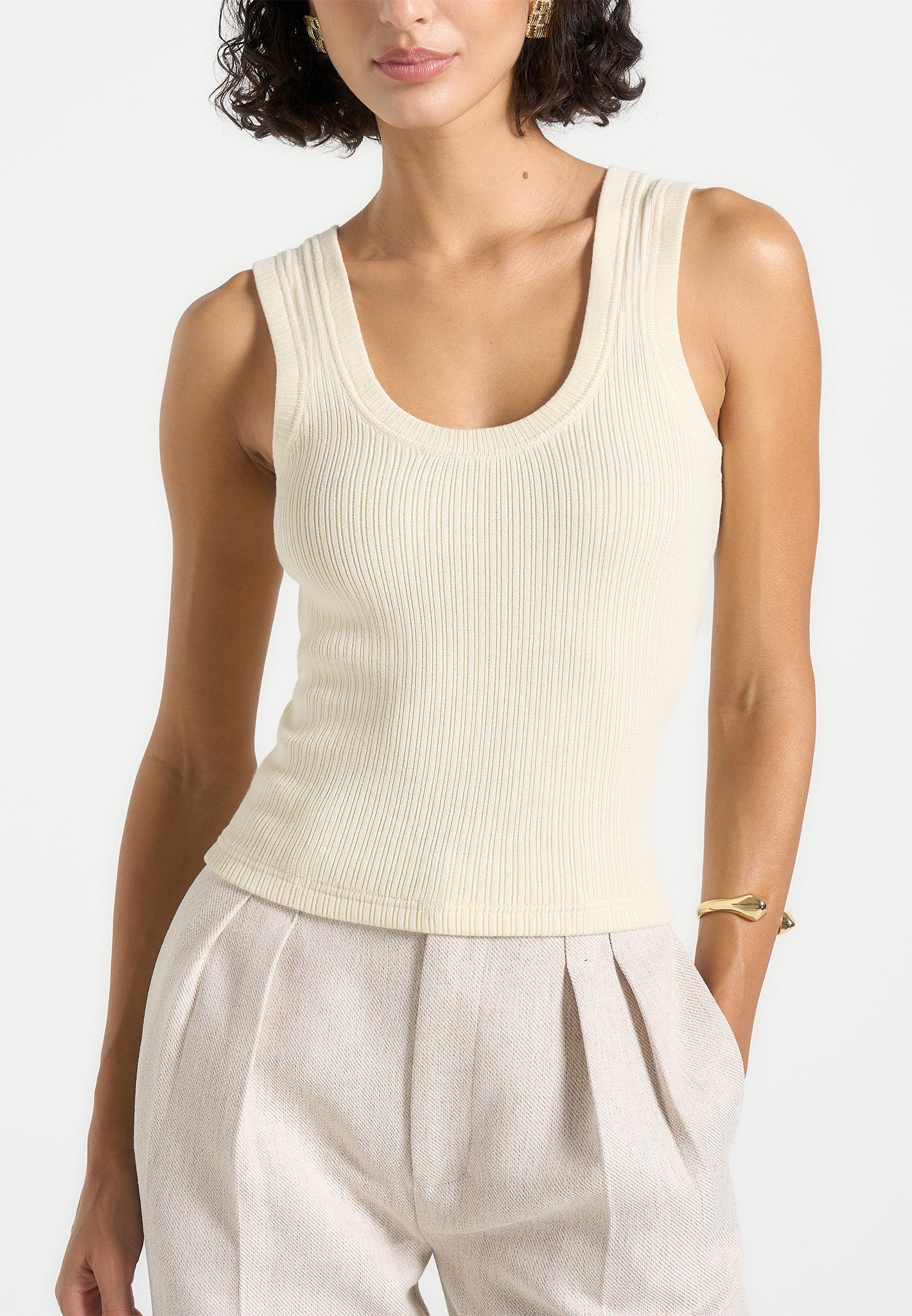Ribbed Cotton Tank Top with Scoop Neck & Fitted Silhouette | Liane