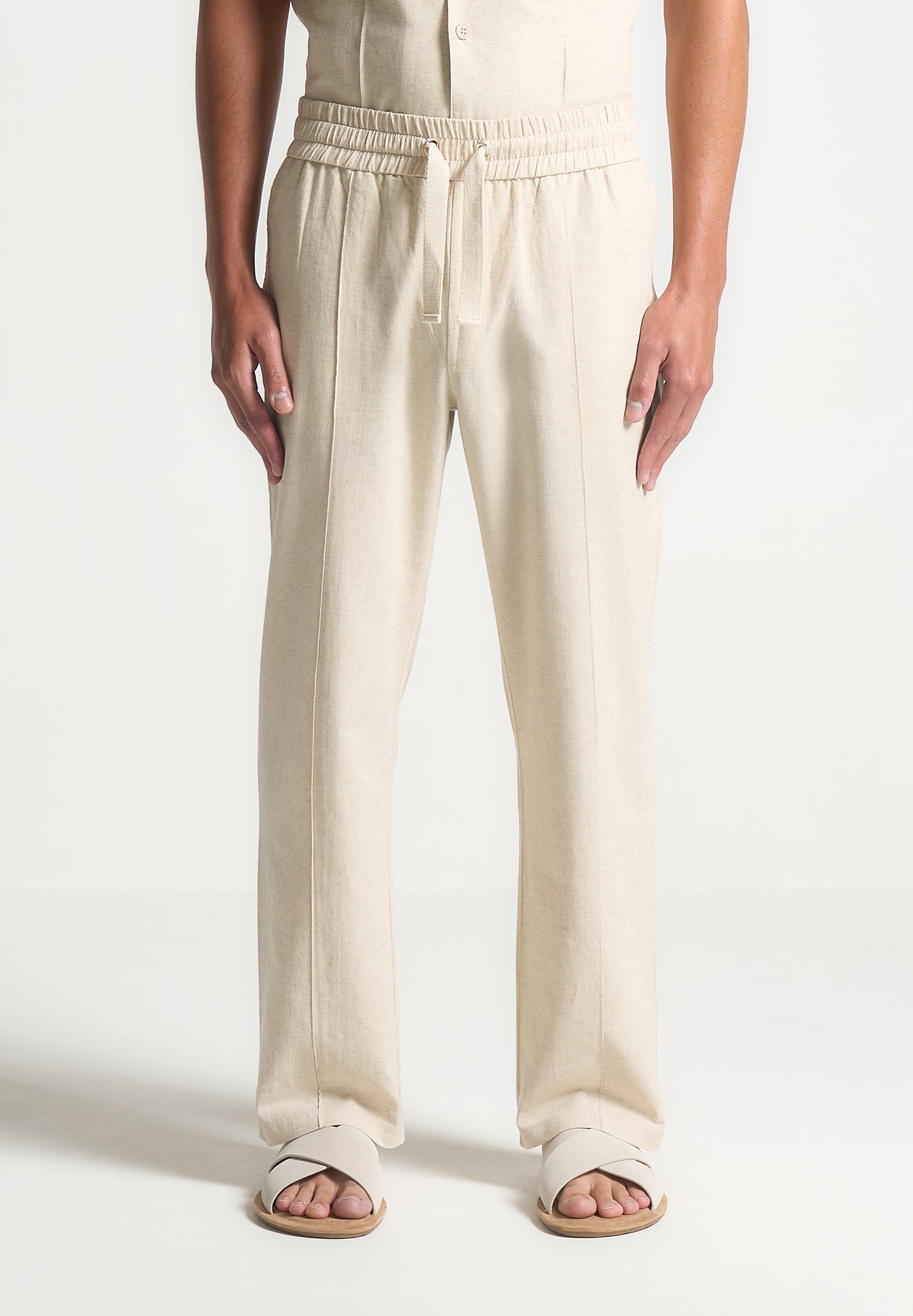 Breathable Linen Pintuck Trousers with Elastic Waist | Relaxed Fit