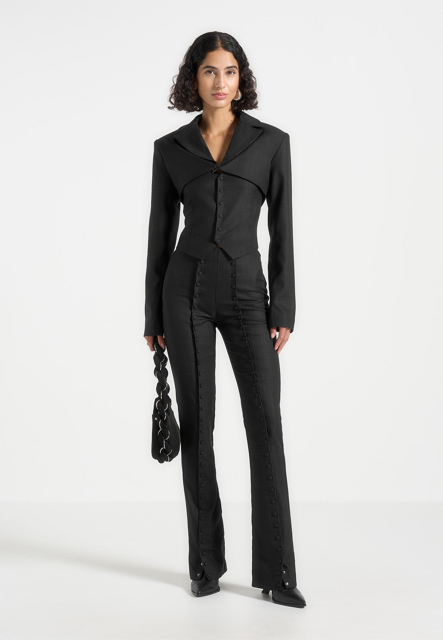 Tailored Cropped Blazer & Bandeau Set for Women | Lise - Black