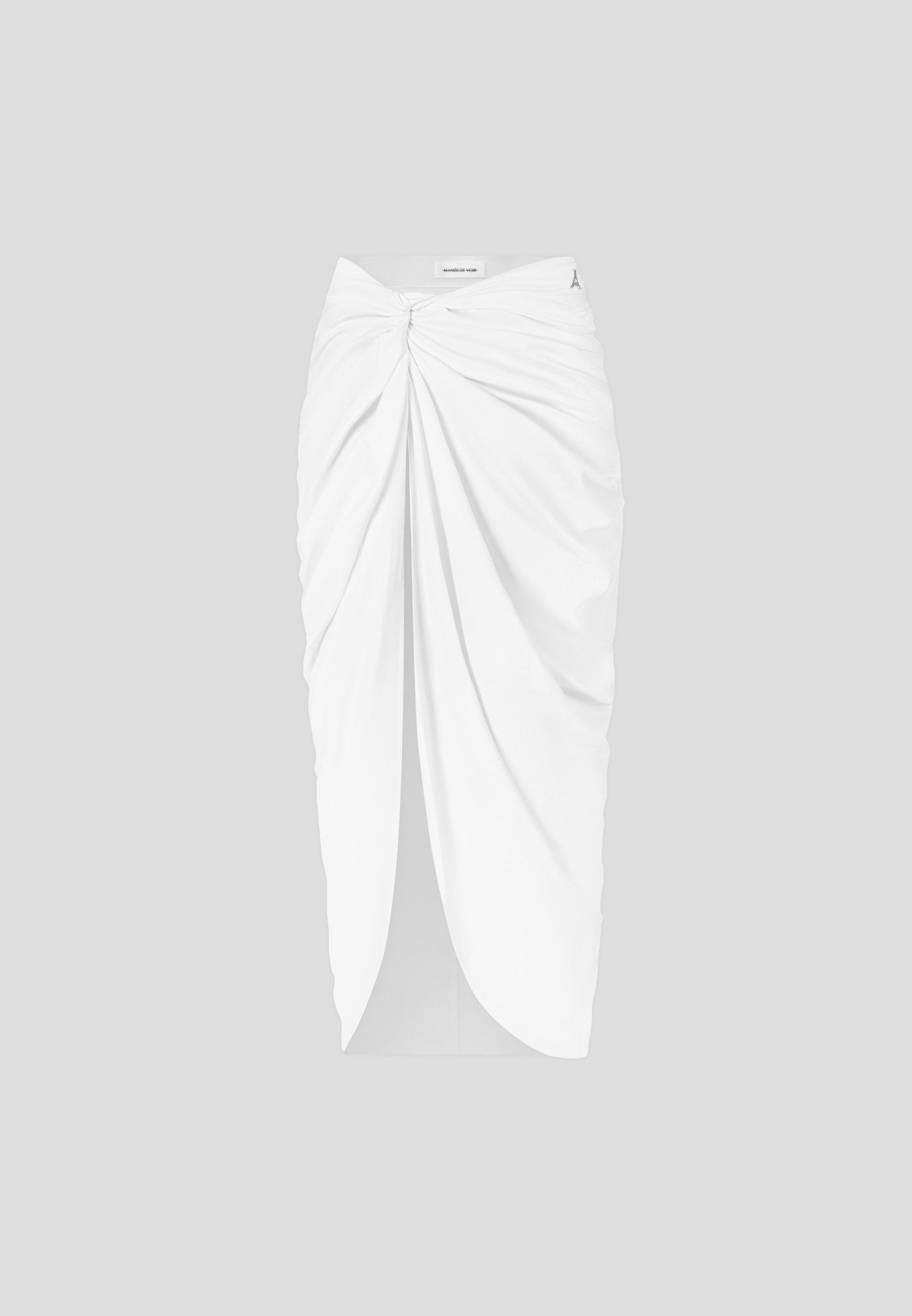 White Asymmetric Drape Midaxi Skirt with Pleat Detail | Manière De Voir