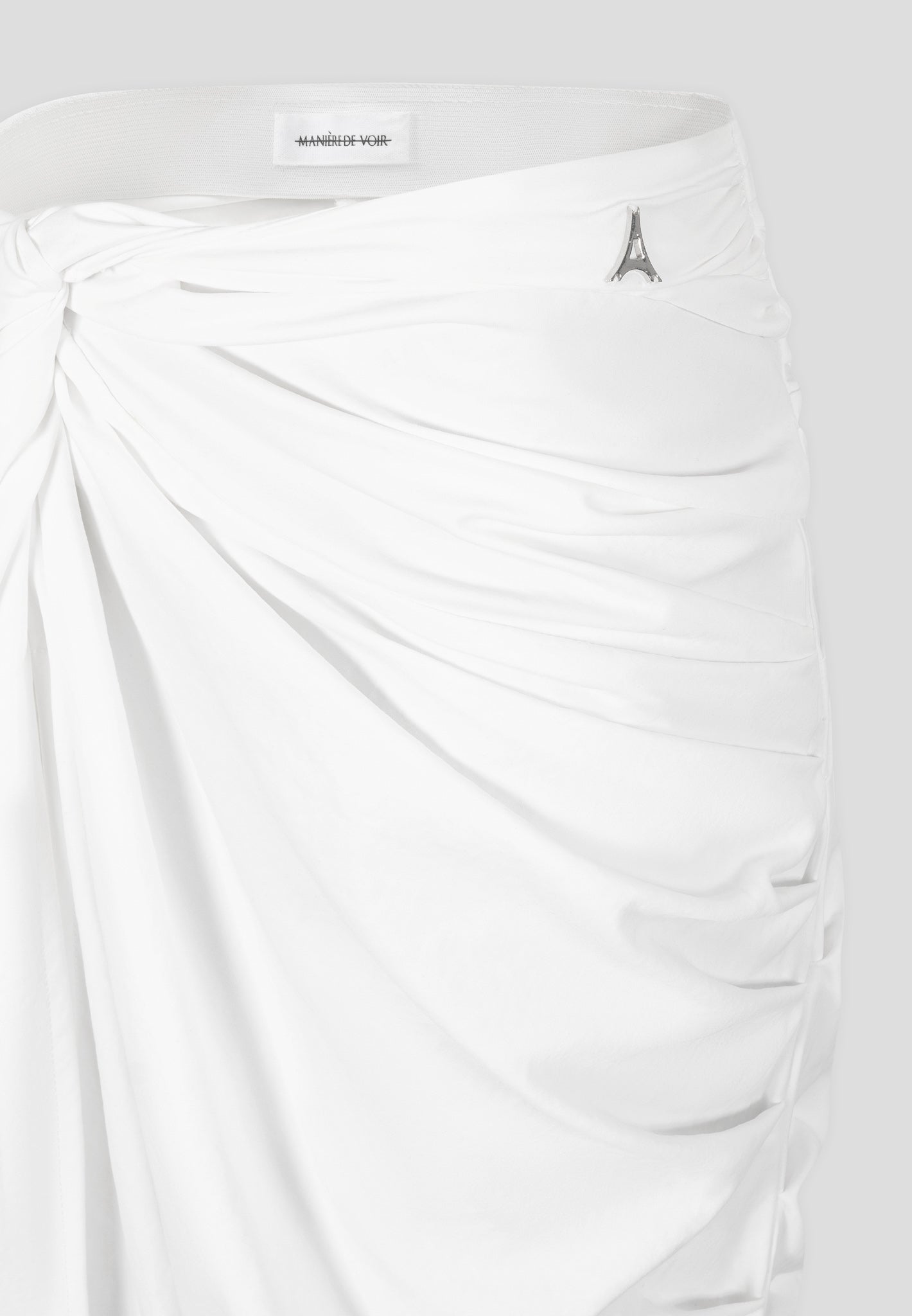 White Asymmetric Drape Midaxi Skirt with Pleat Detail | Manière De Voir