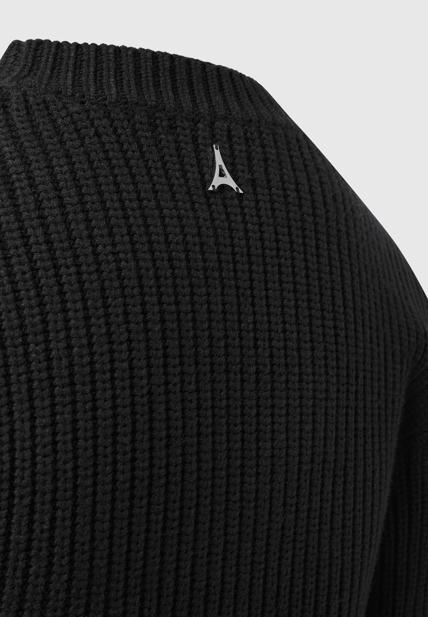 Asymmetric Knit Mini Dress with High Neck & Silver Plaque | Manière De Voir