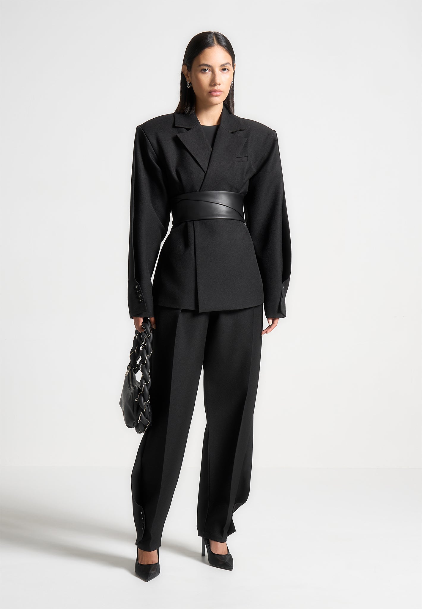 Twist Sleeve Tailored Blazer with Belt for Women | Marie