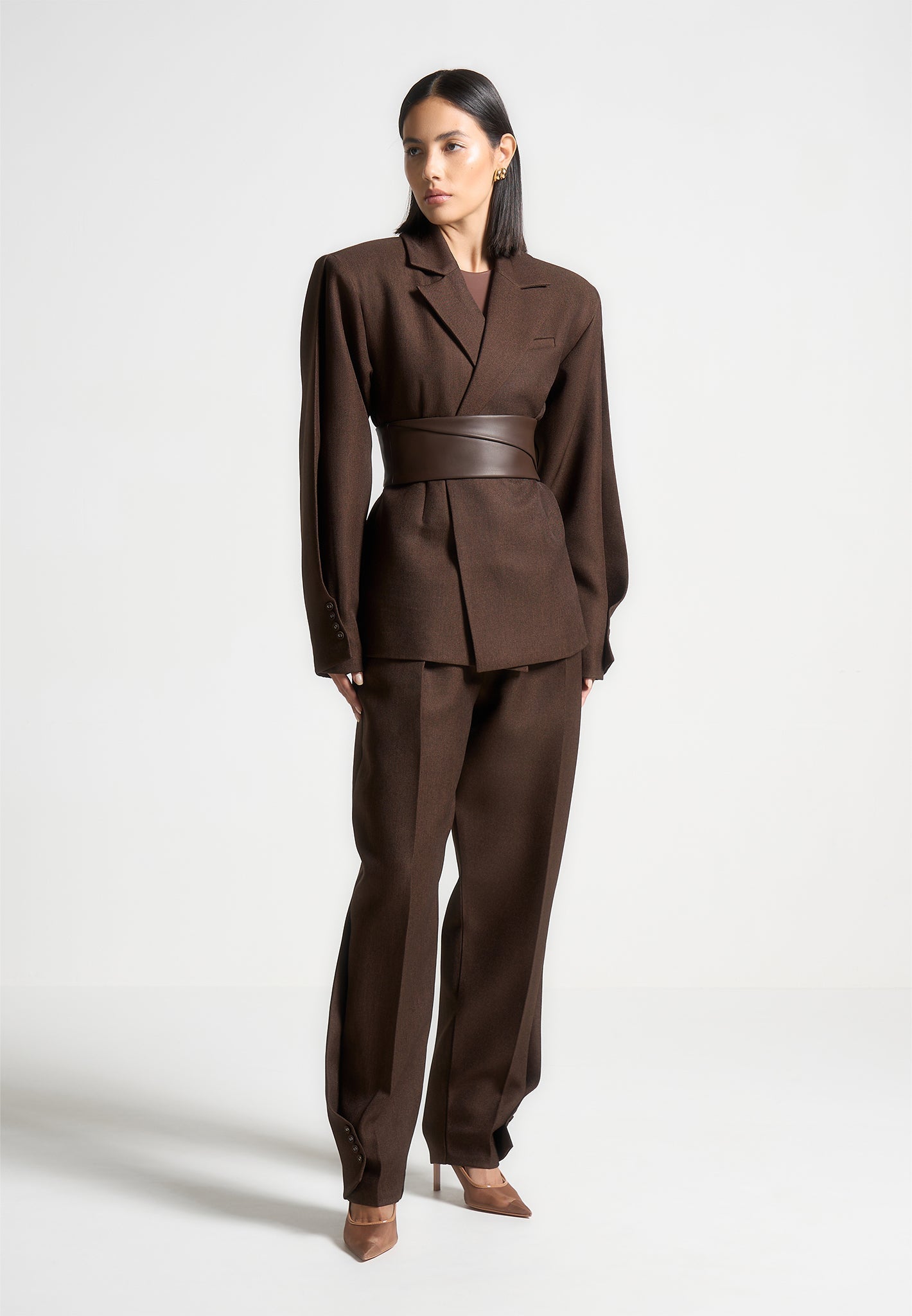 Twist Sleeve Tailored Blazer with Belt | Marie Brown
