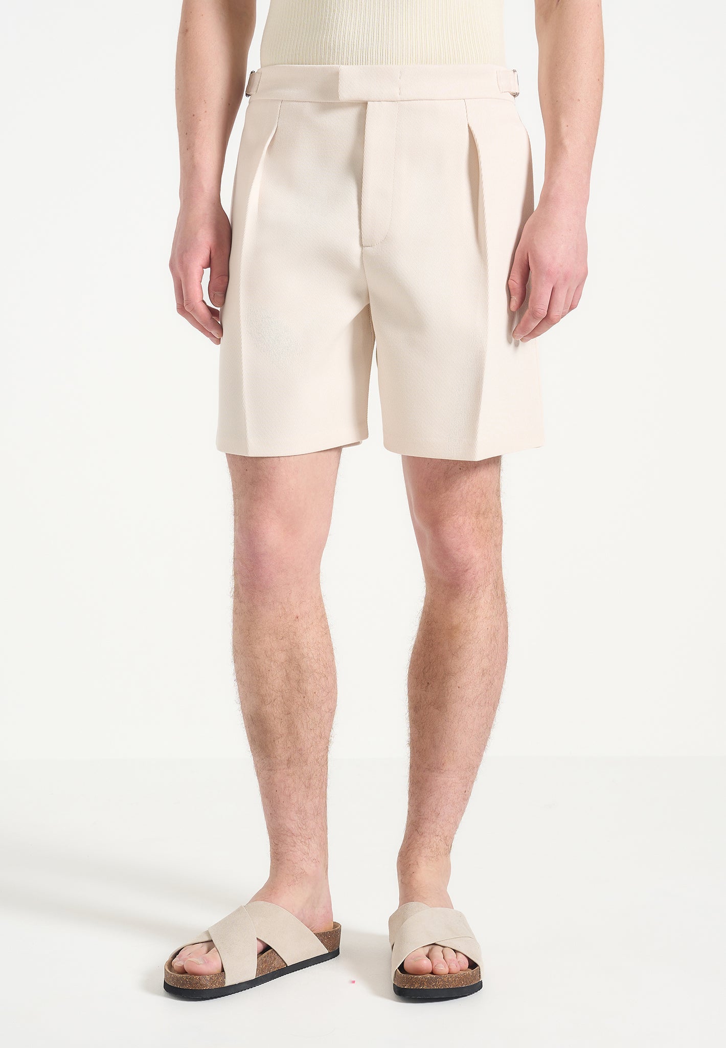 Twill Pleated Shorts with Adjustable Waistband | Marin Cream