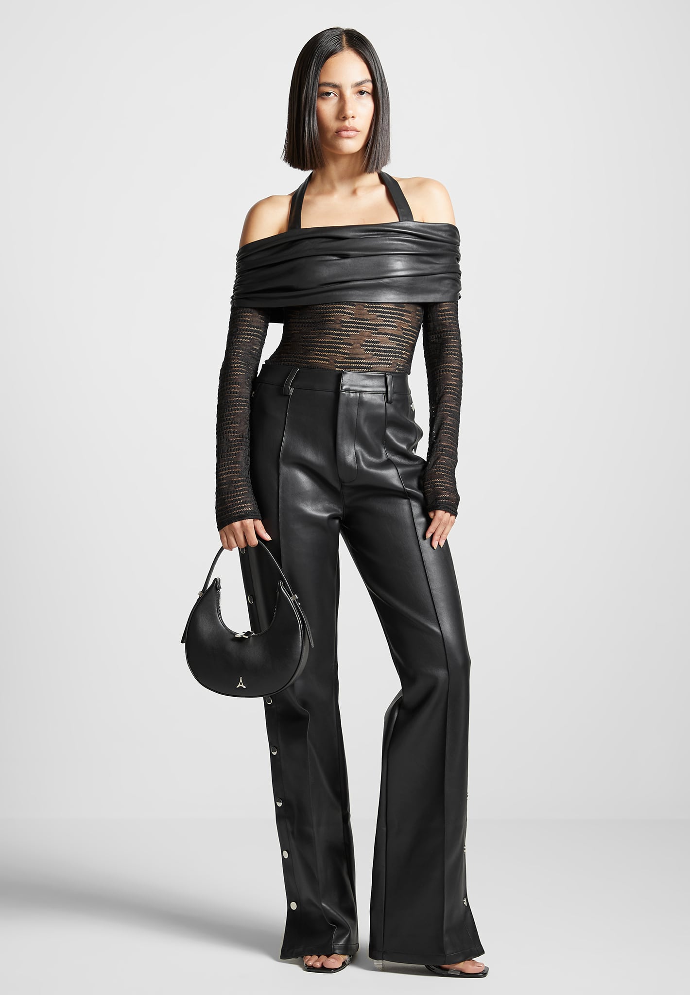 Mesh & Vegan Leather Bardot Bodysuit for Night Out | Manière De Voir