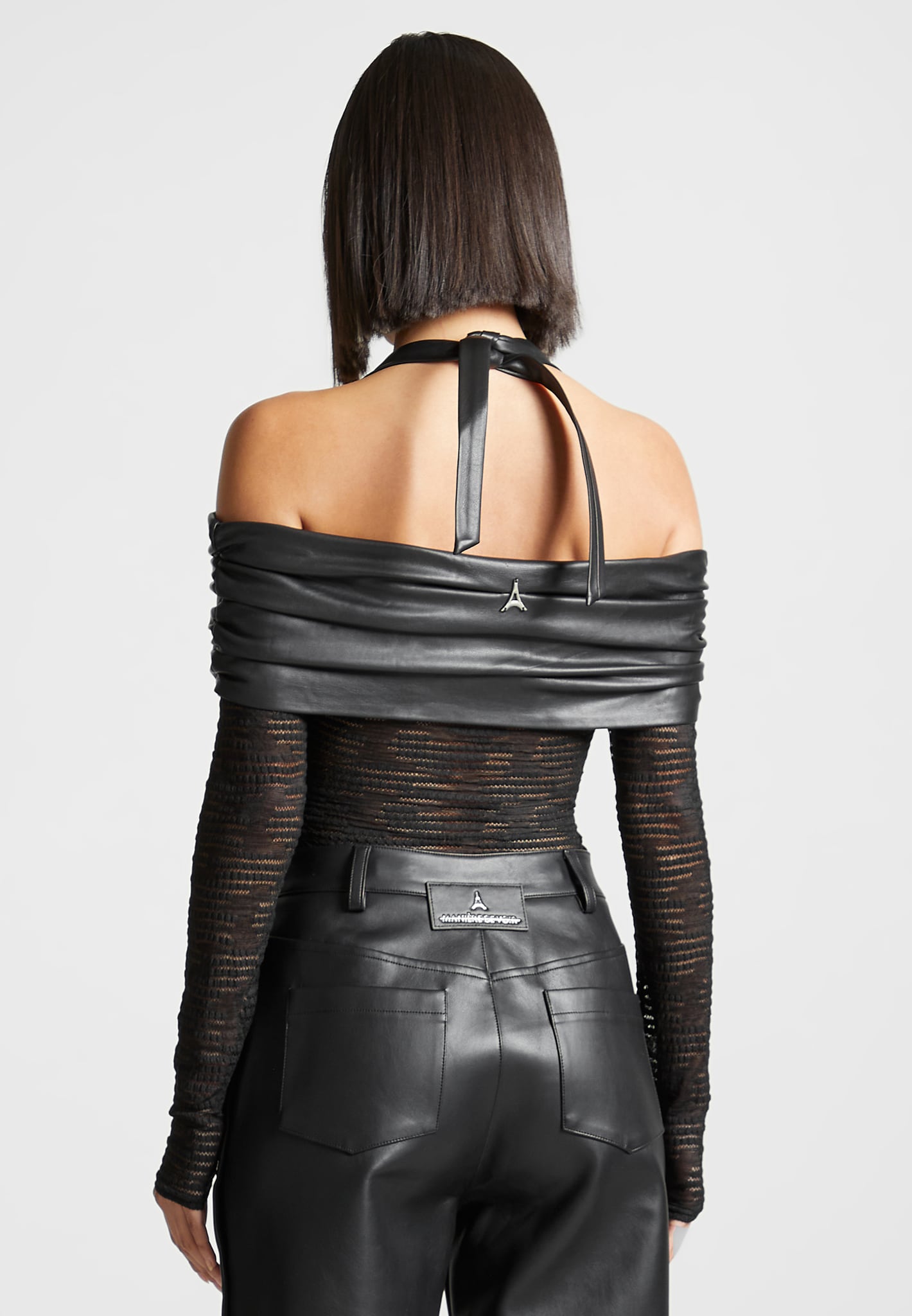 Mesh & Vegan Leather Bardot Bodysuit for Night Out | Manière De Voir