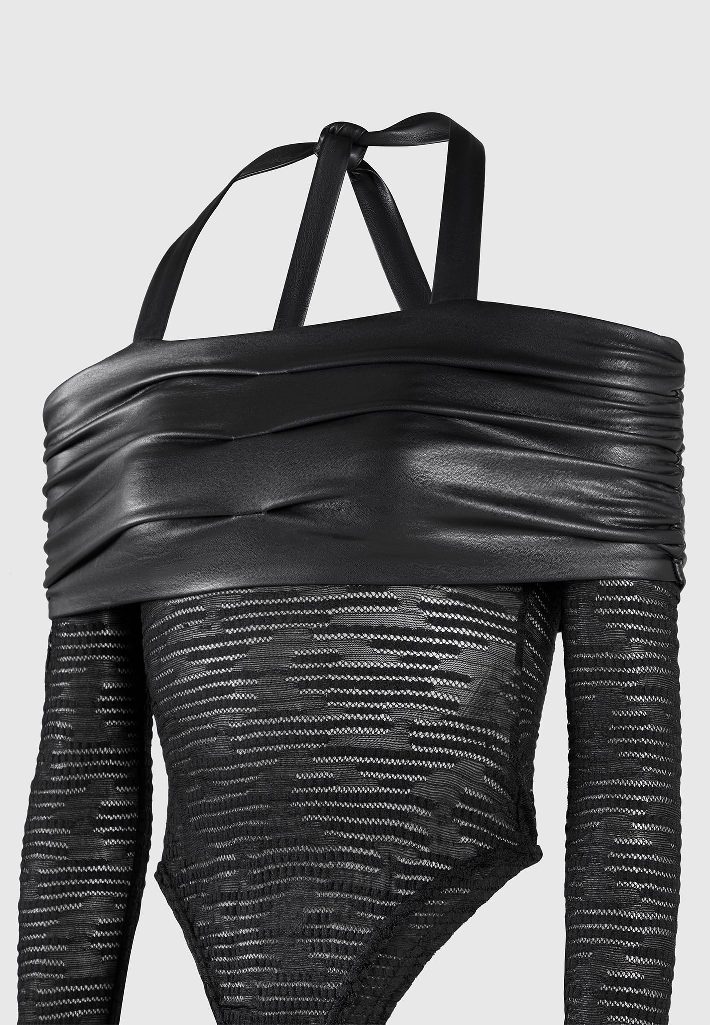 Mesh & Vegan Leather Bardot Bodysuit for Night Out | Manière De Voir