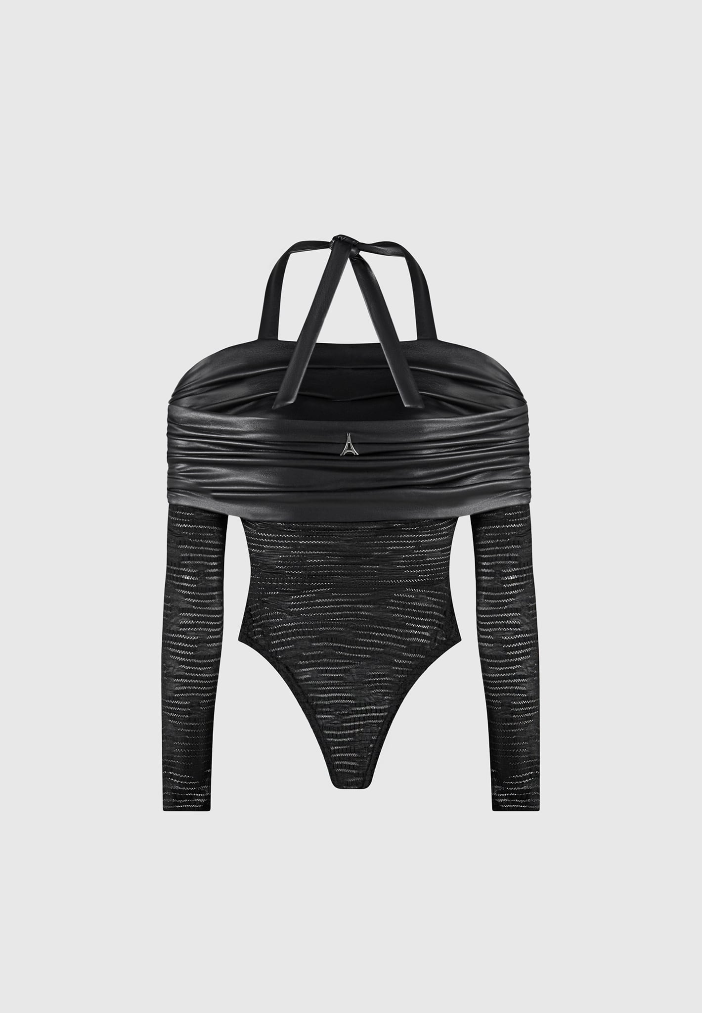 Mesh & Vegan Leather Bardot Bodysuit for Night Out | Manière De Voir