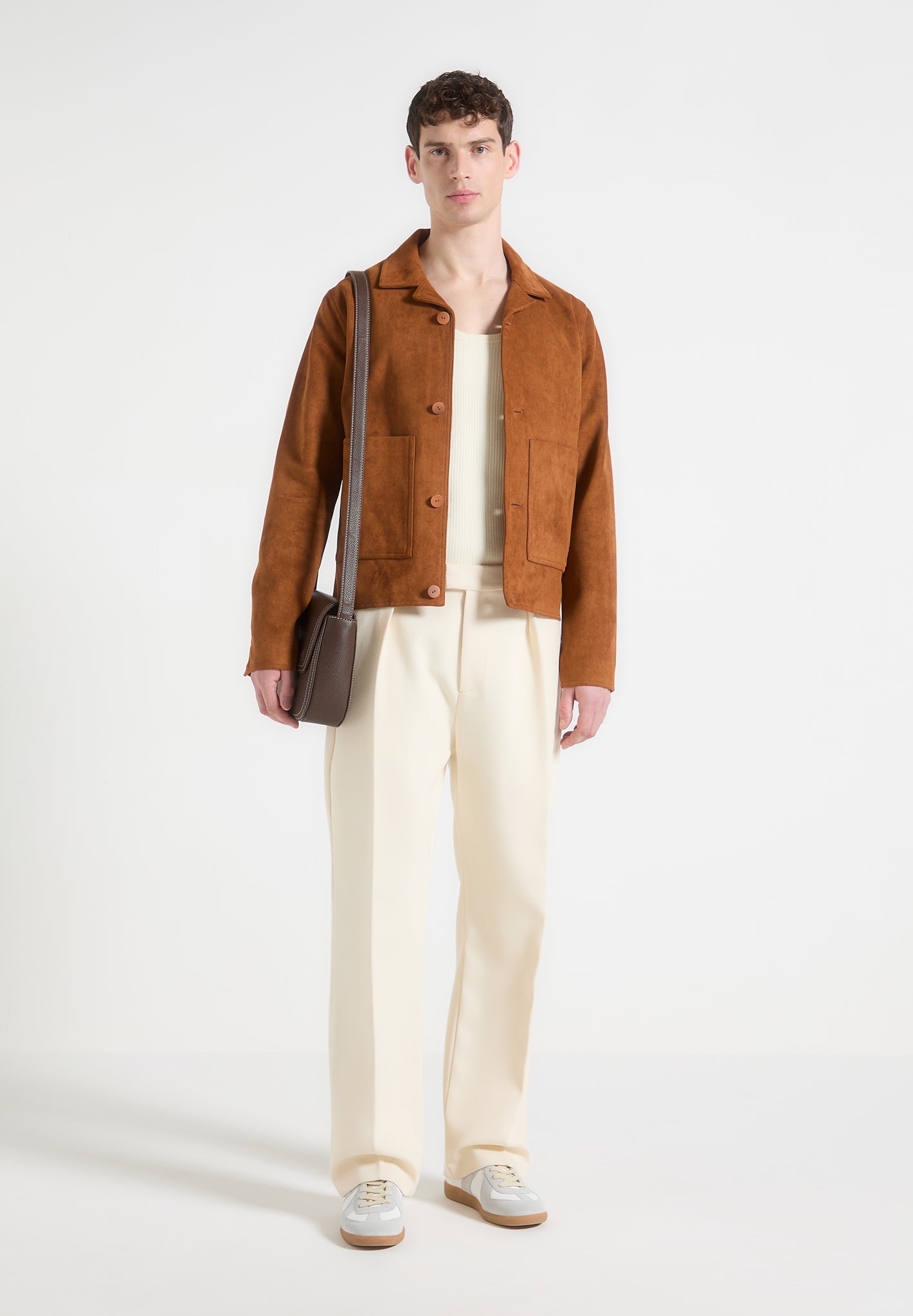 Vegan Suede Jacket with Revere Collar & Patch Pockets | Michel
