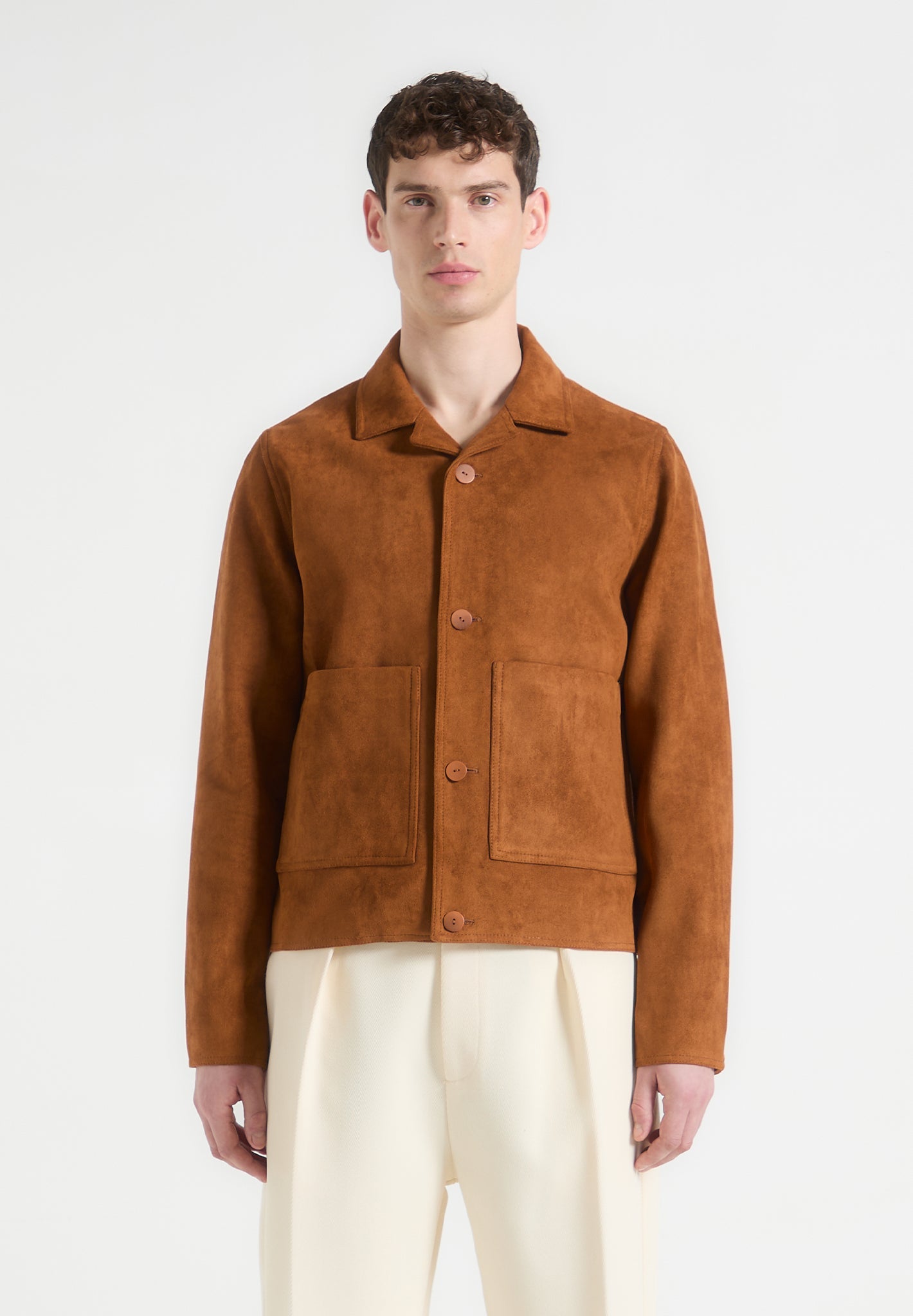 Vegan Suede Jacket with Revere Collar & Patch Pockets | Michel
