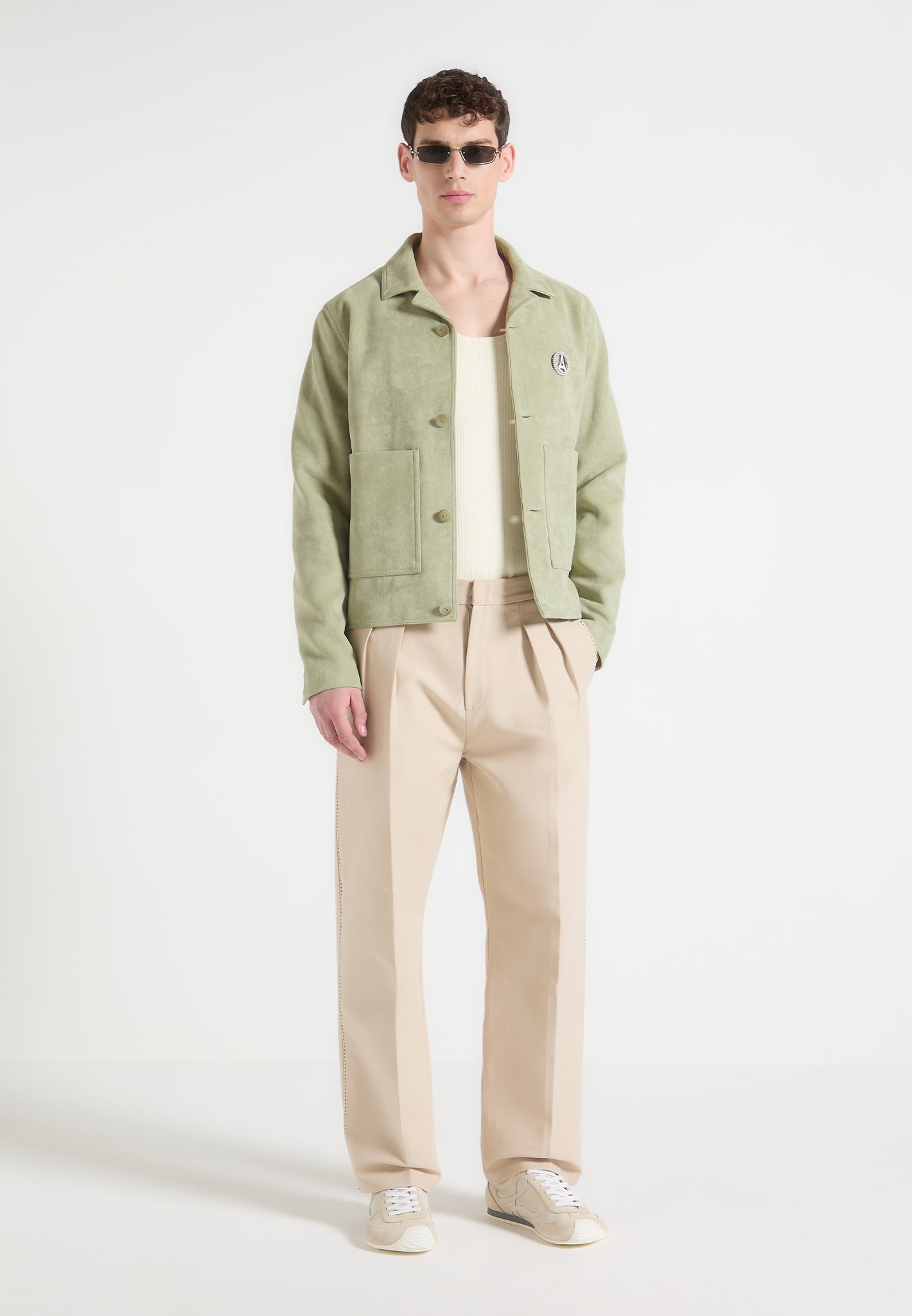 Vegan Suede Jacket with Revere Collar & Patch Pockets | Michel