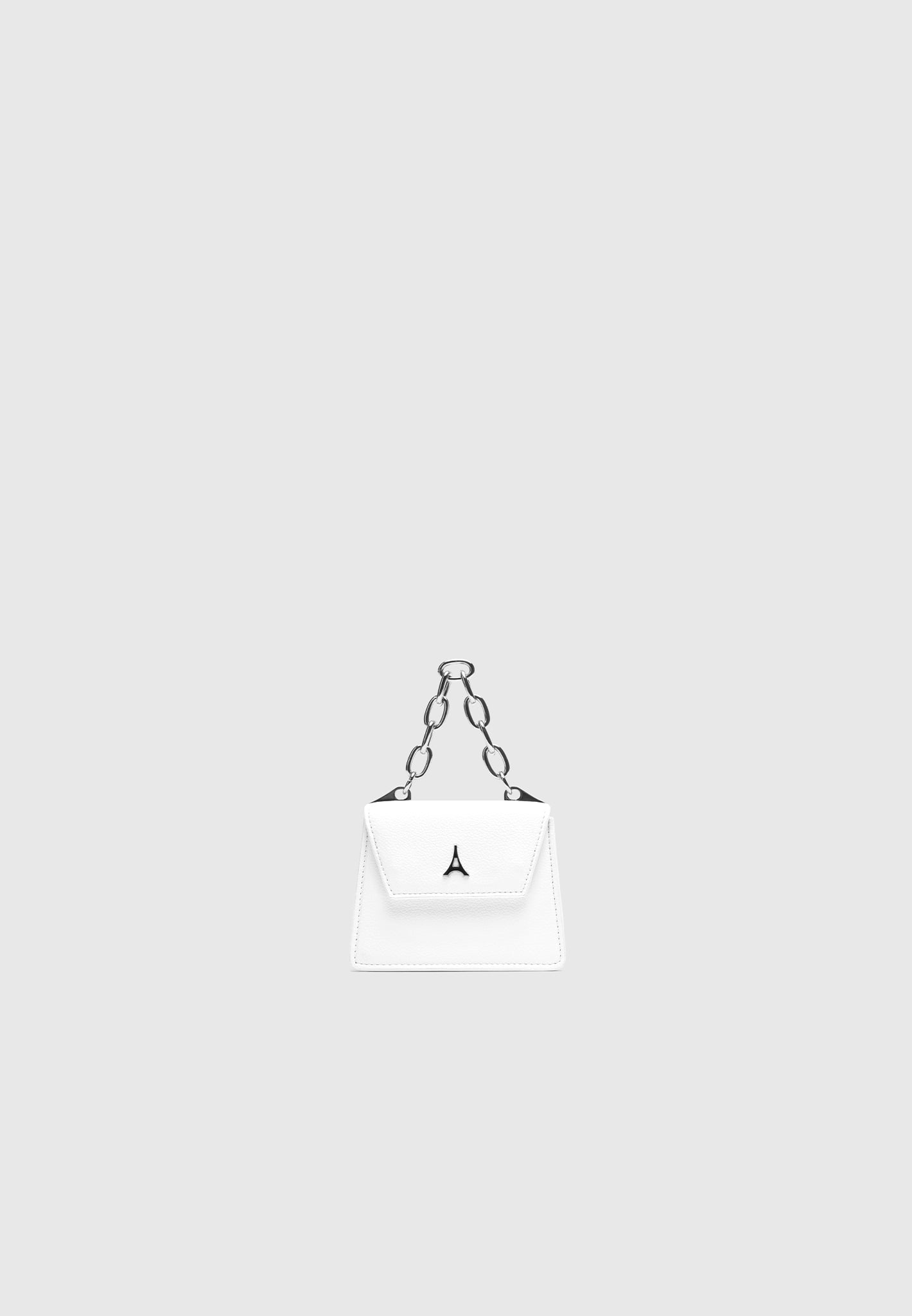 White Miniature Bag with Silver Chain Handle | Vegan Leather