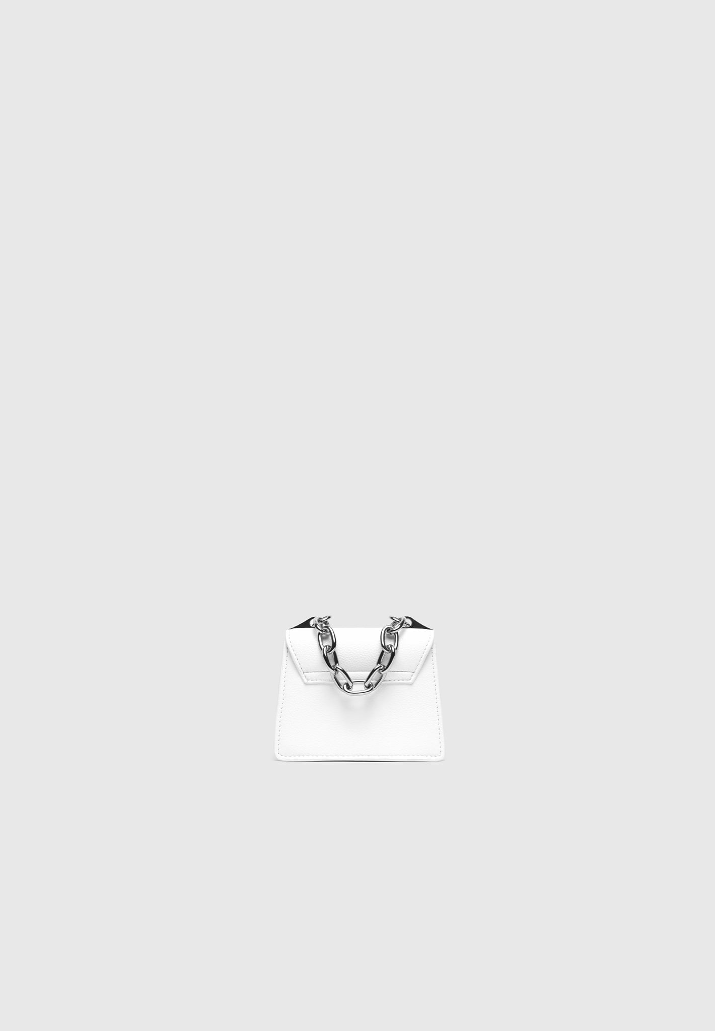 White Miniature Bag with Silver Chain Handle | Vegan Leather