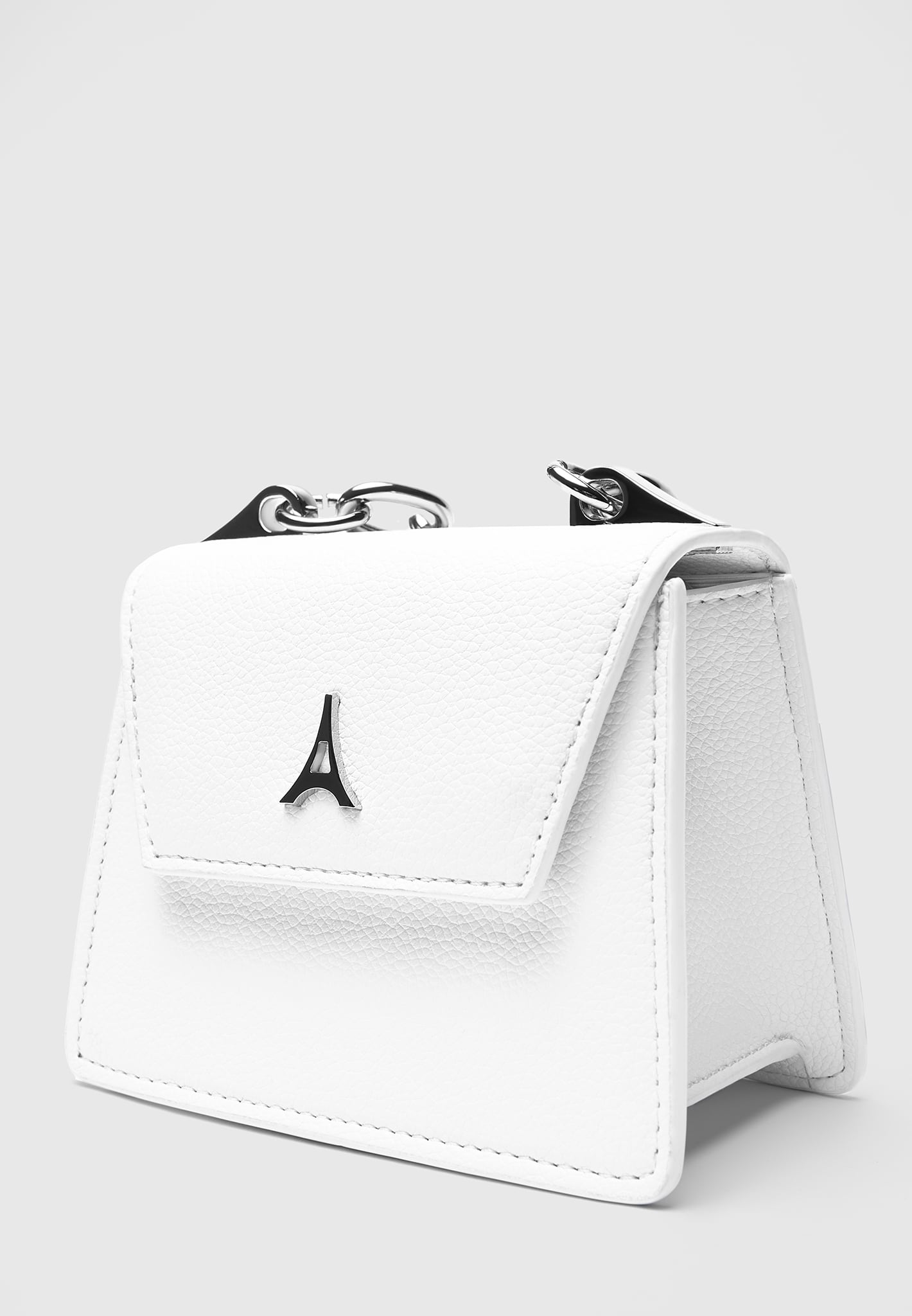 White Miniature Bag with Silver Chain Handle | Vegan Leather