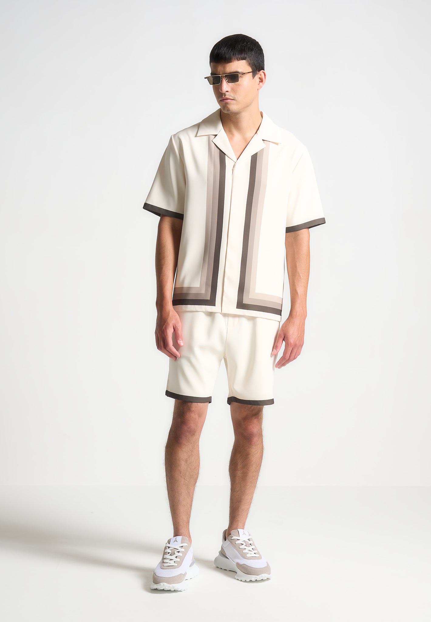 Ombré Border Short Sleeve Shirt in Cream/Brown | Nathan