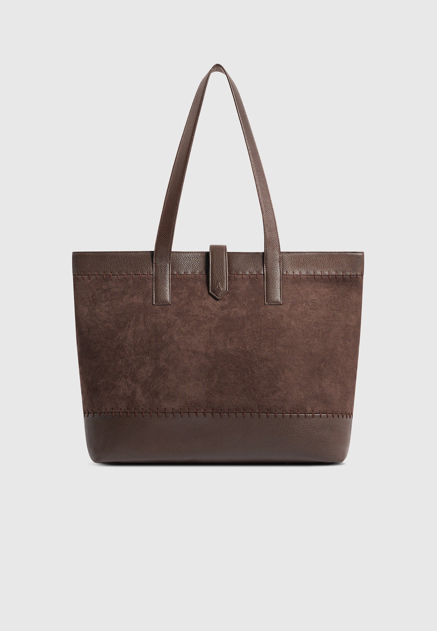 Brown Suede & Pebbled Leather Whipstitch Tote Bag | Nicolas