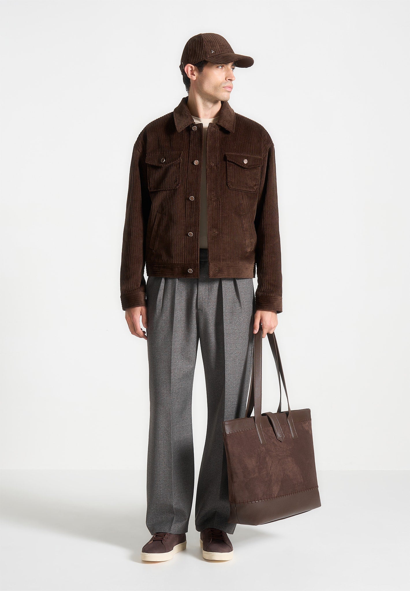 Brown Suede & Pebbled Leather Whipstitch Tote Bag | Nicolas