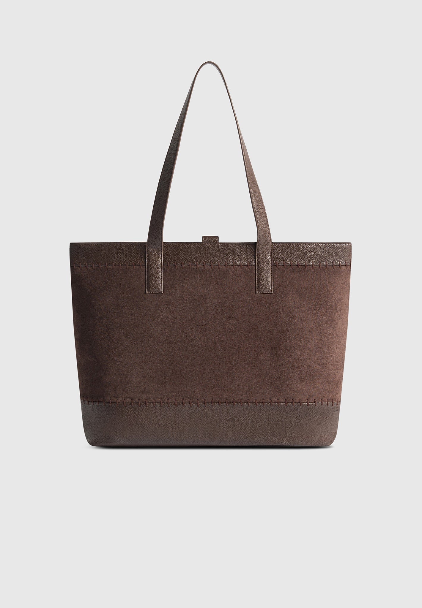 Brown Suede & Pebbled Leather Whipstitch Tote Bag | Nicolas