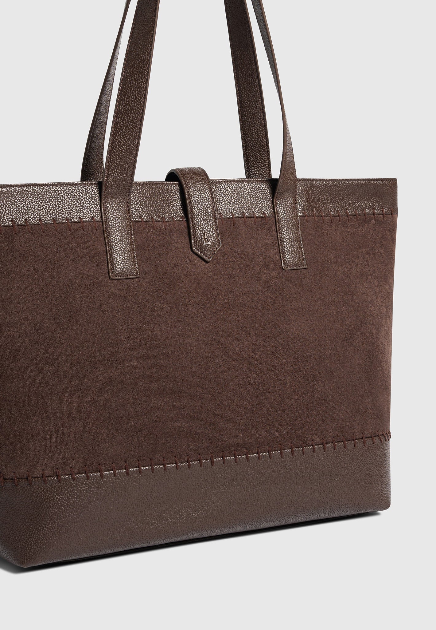 Brown Suede & Pebbled Leather Whipstitch Tote Bag | Nicolas